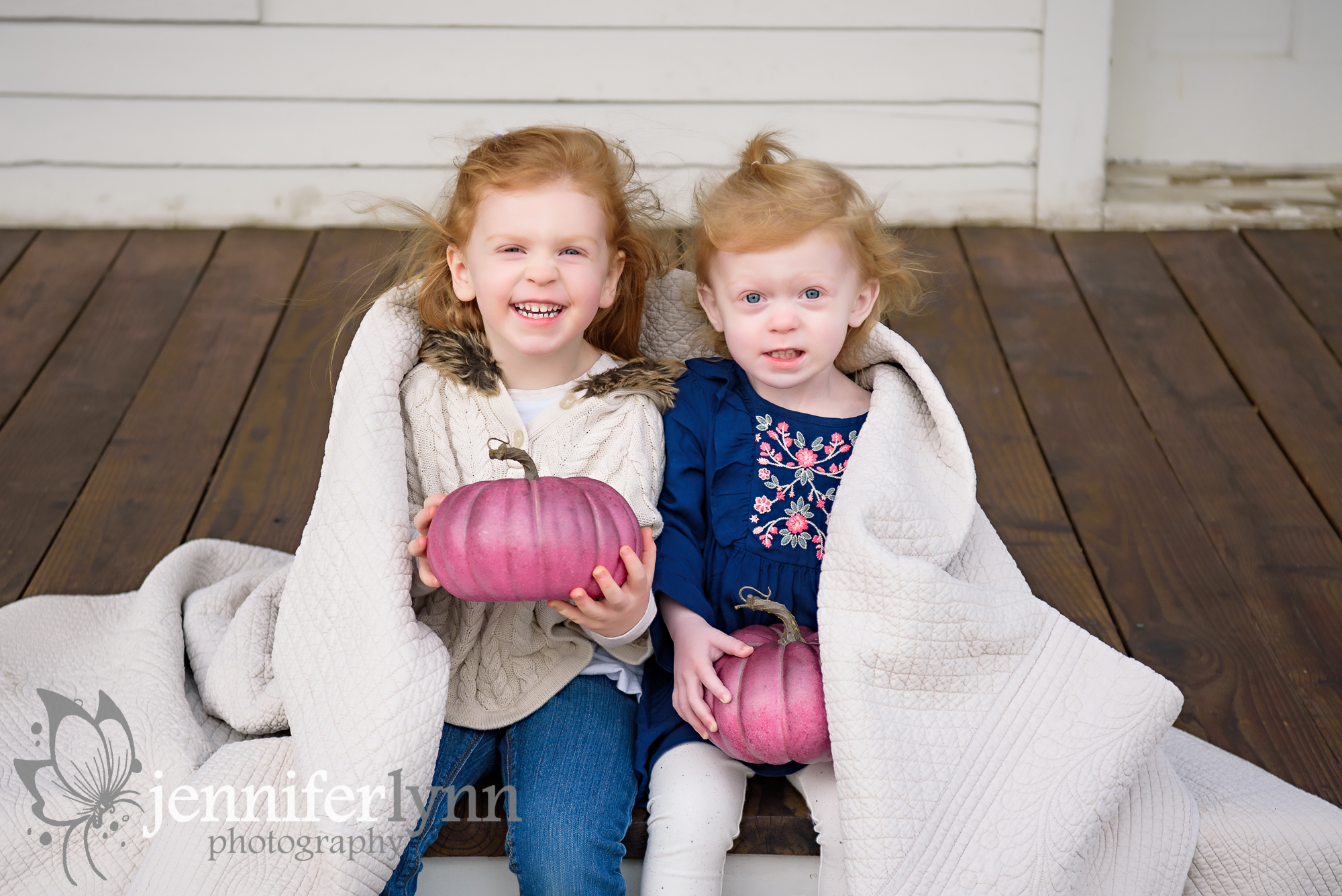 Sisters Outside Blanket Fall Pumpkin Purple