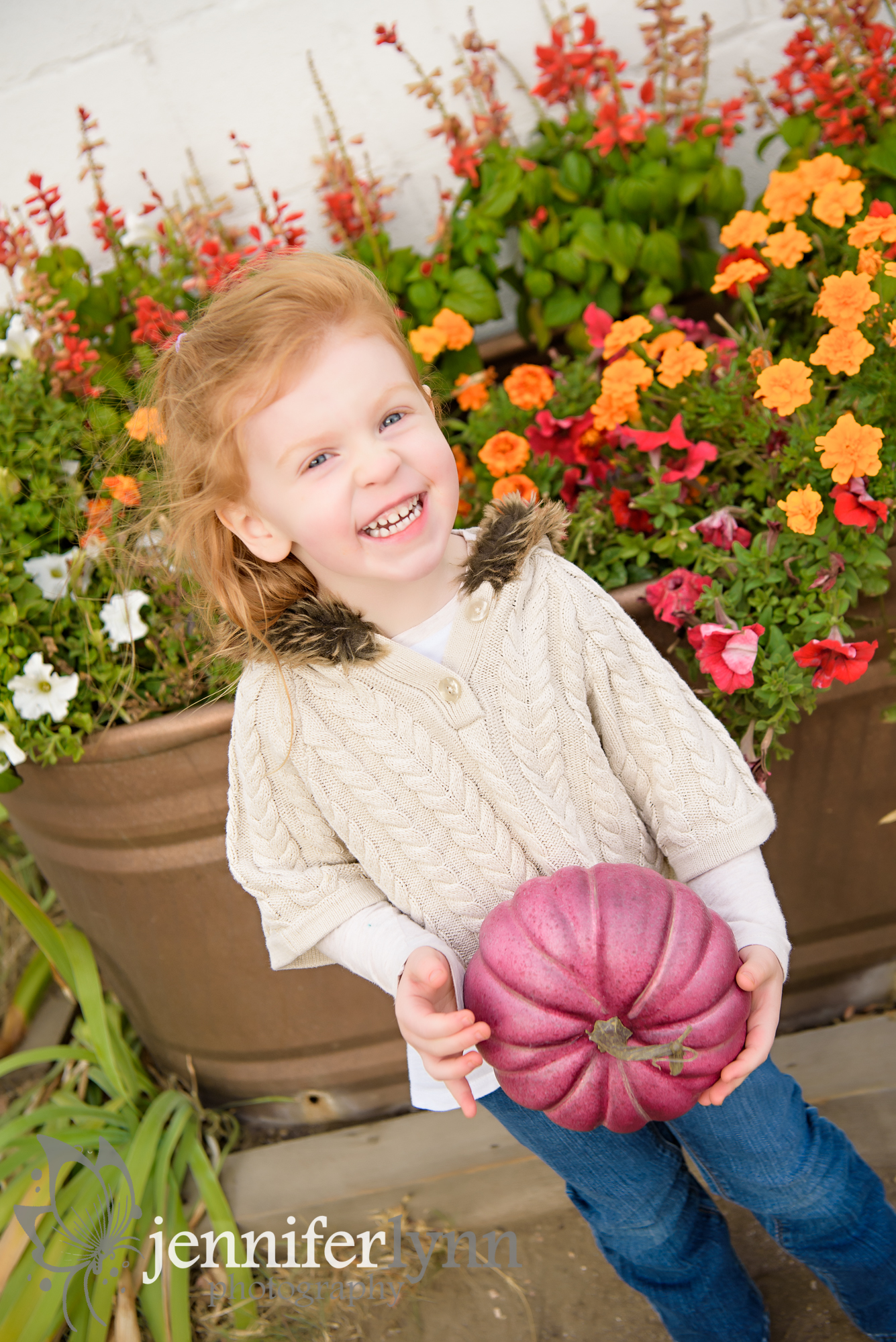 Fall Girl Autumn Flowers Pumpkin