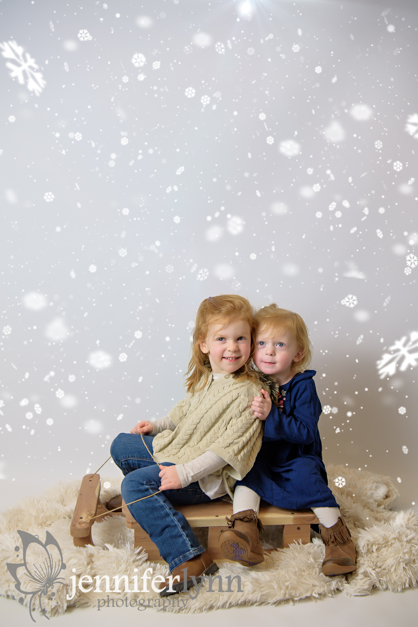 Sisters Winter Photo Sled Snowflakes