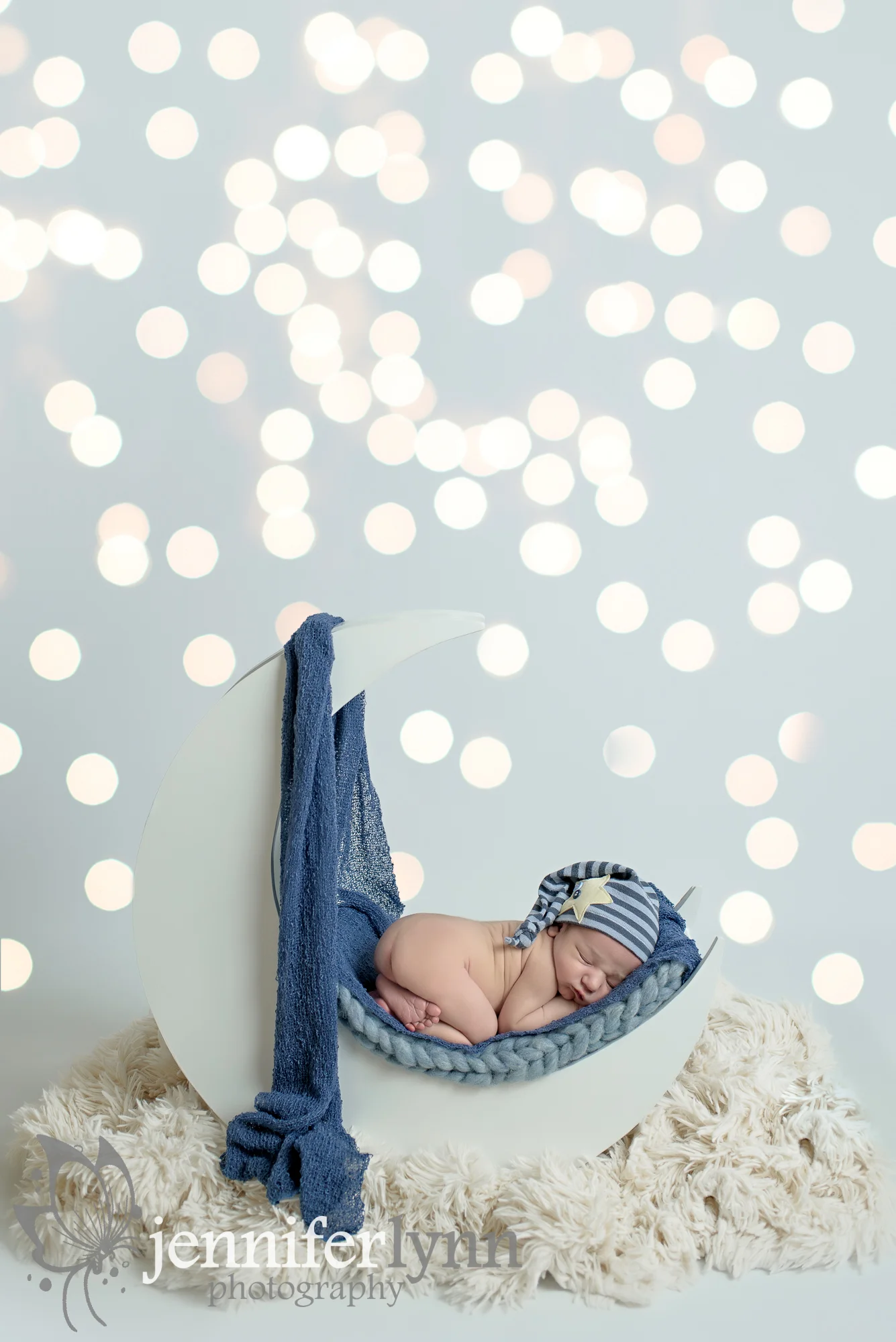 Newborn Boy Moon Prop Blue Star Cap