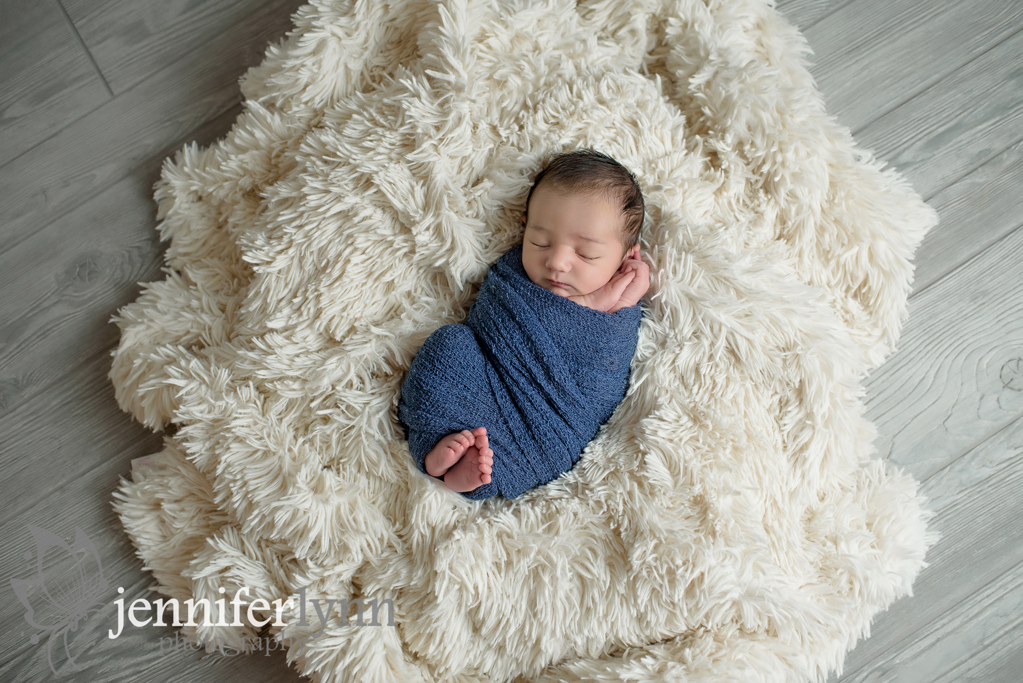 Newborn Boy Soft White Fur Denim Wrap