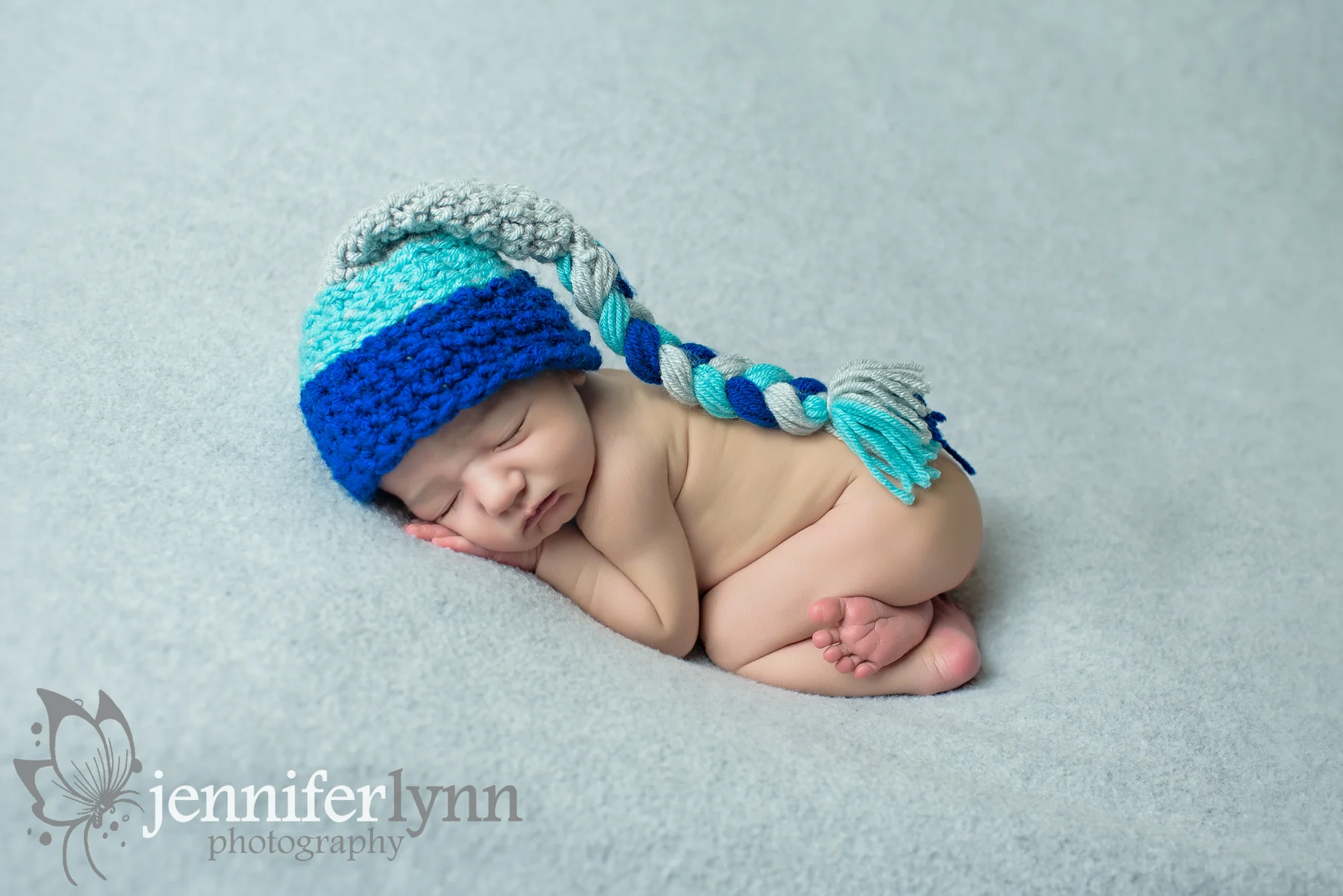 Newborn Boy Grey Blanket Long Cap