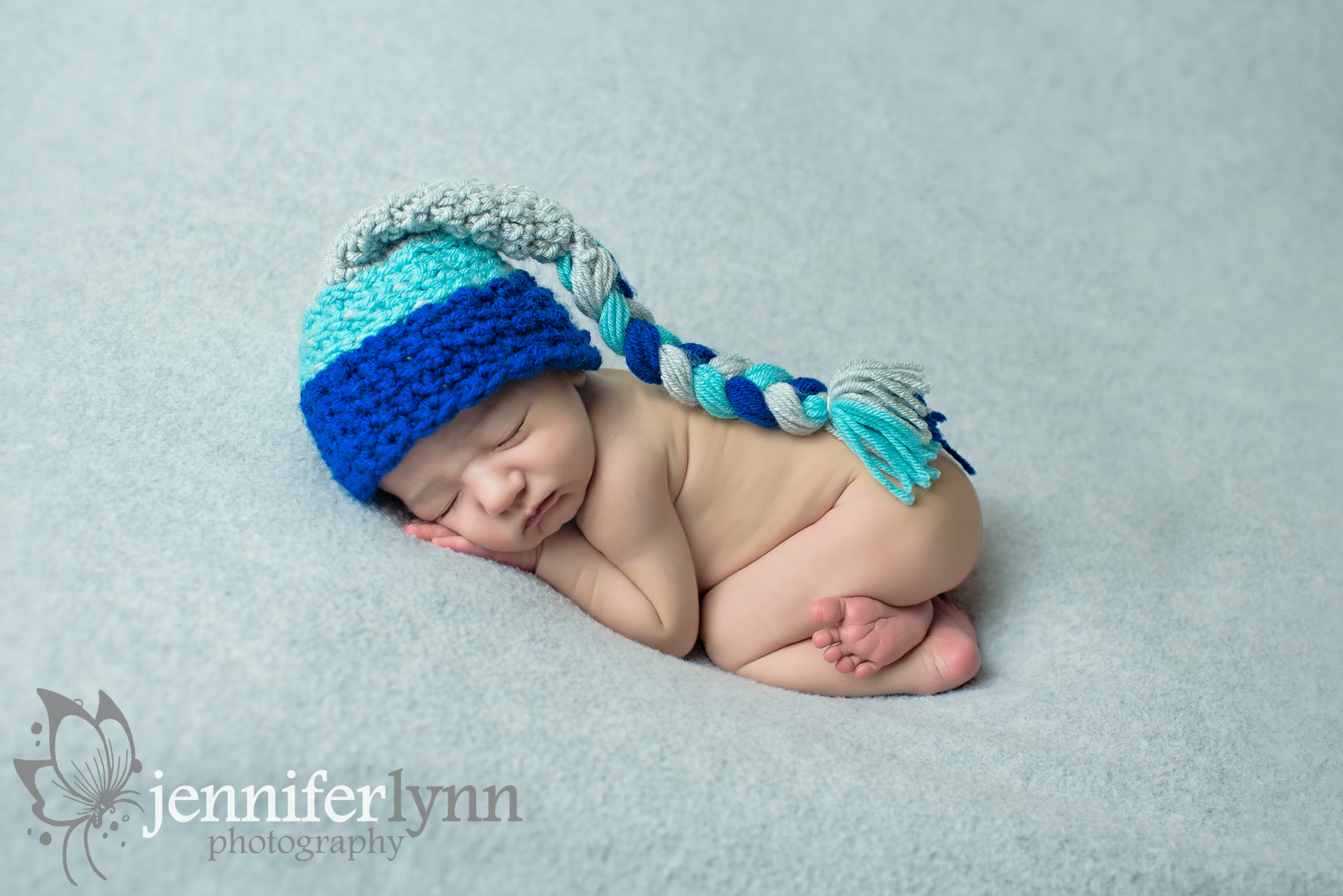 Newborn Boy Grey Blanket Long Cap