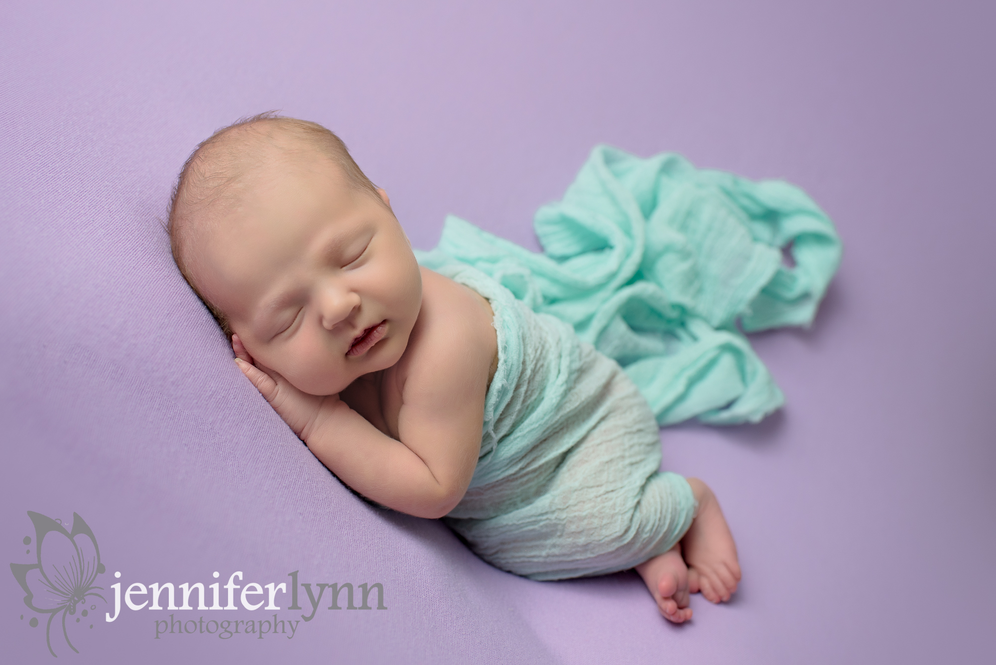 Newborn Girl Side Lay Mint Fabric Purple Blanket