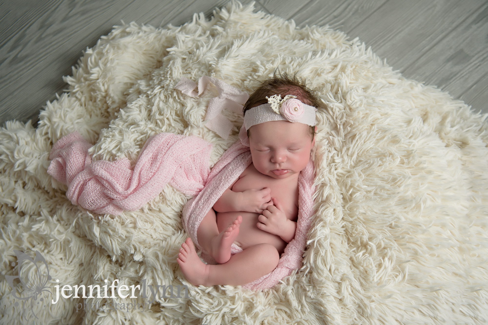 Newborn Girl Cream Fur Pink Wrap
