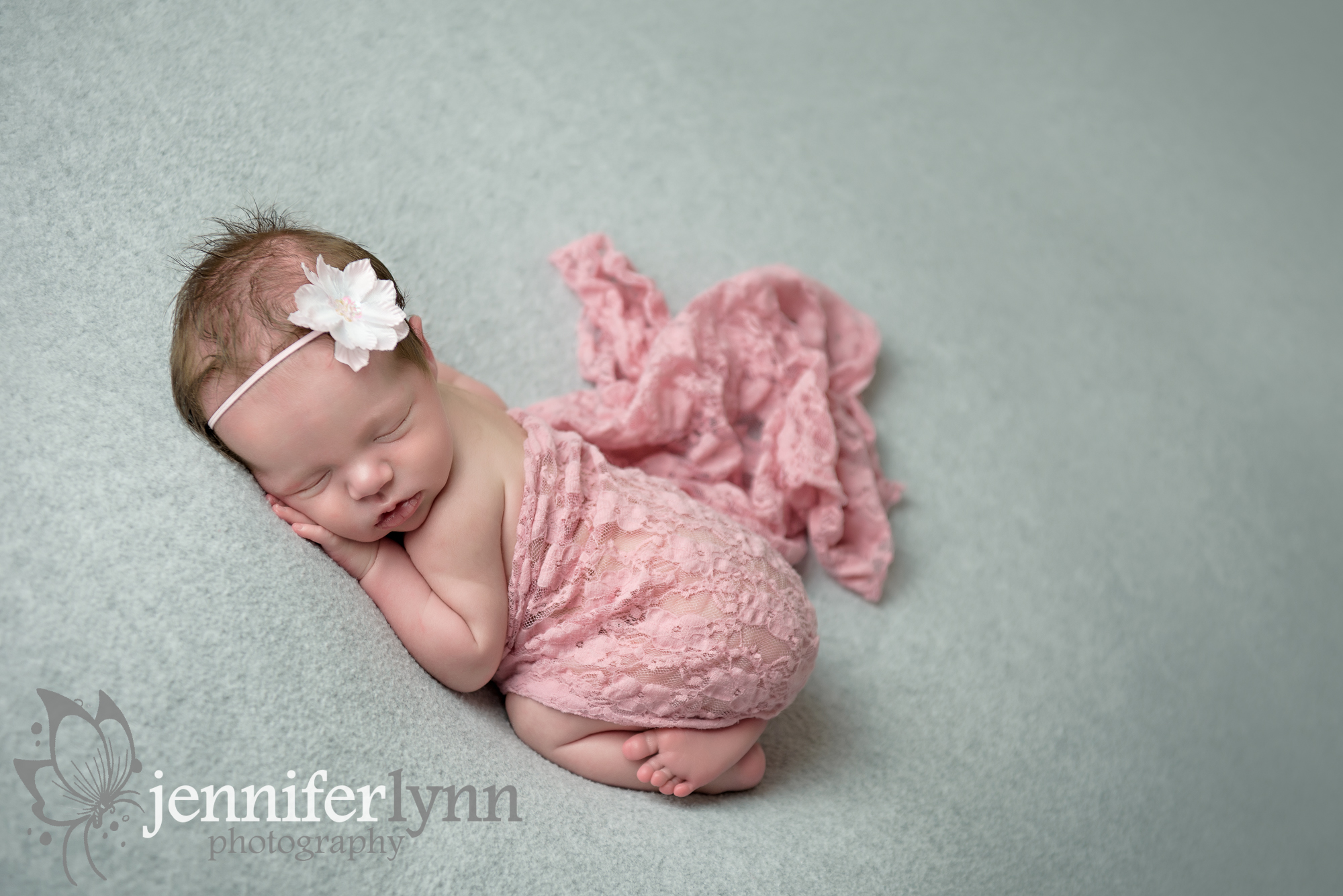 Newborn Girl Grey Blanket Pink Wrap