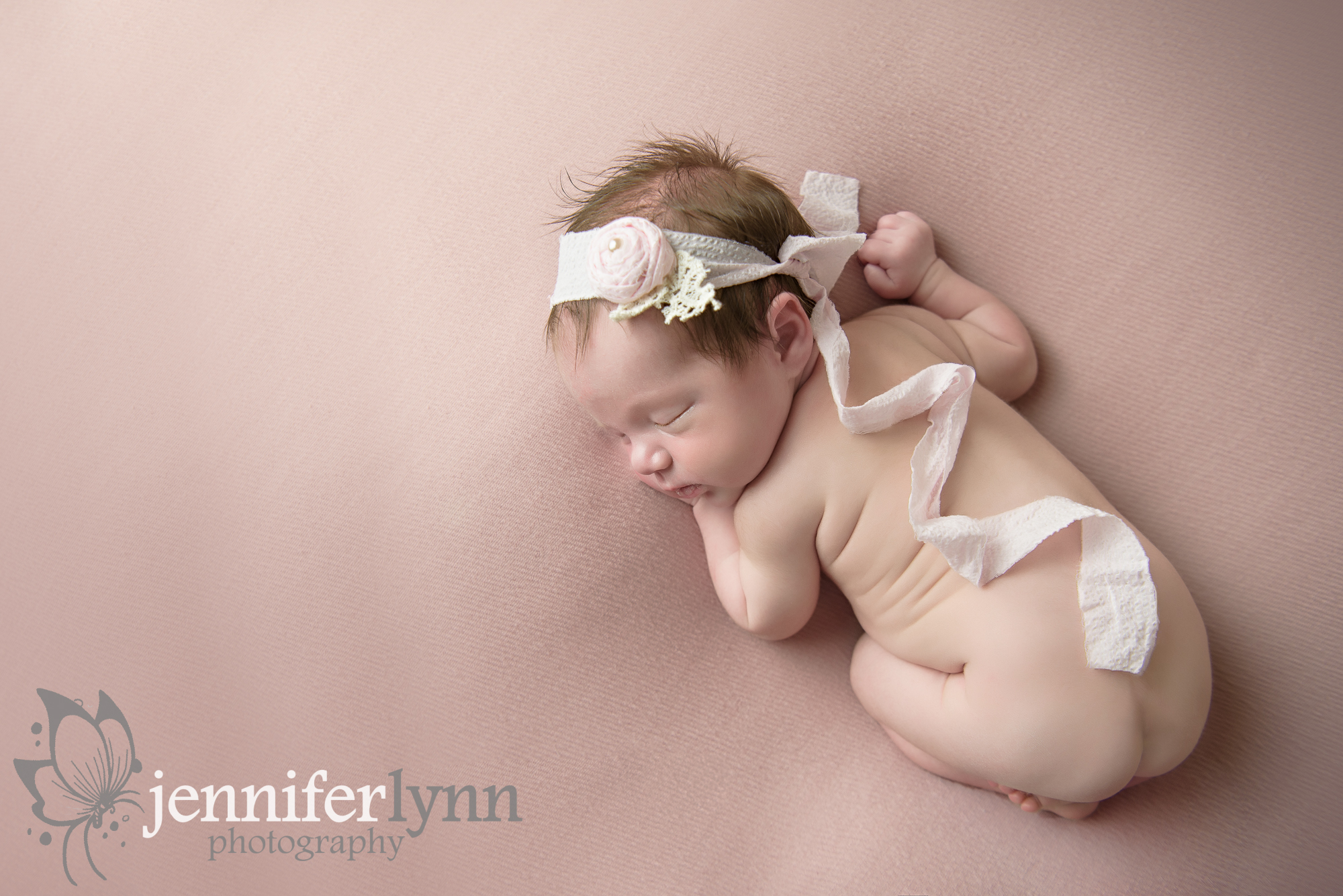 Newborn Girl Blush Pink Fabric and Pink Tie Back