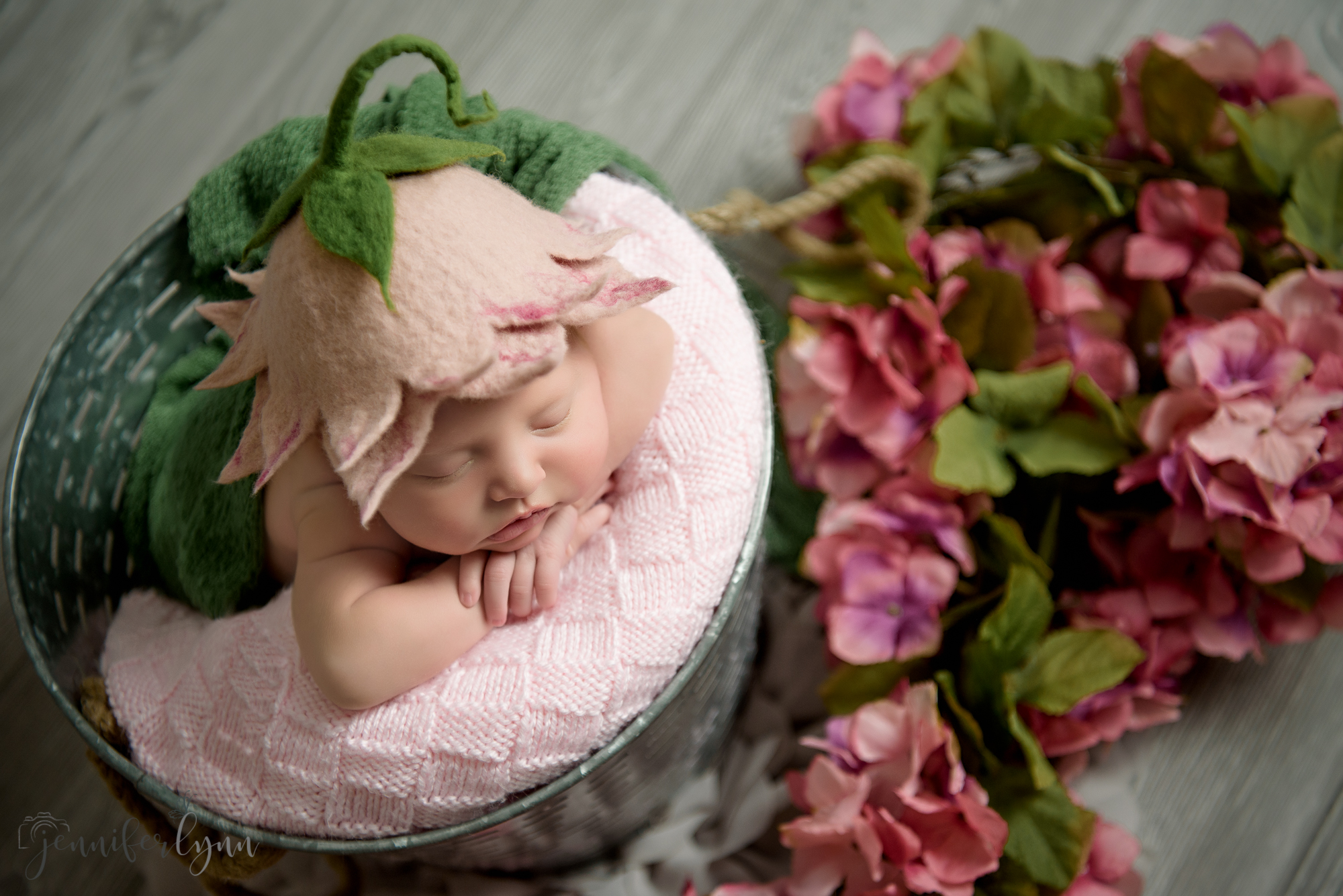 Newborn Girl Pink Flowers Bucket Floral Hat