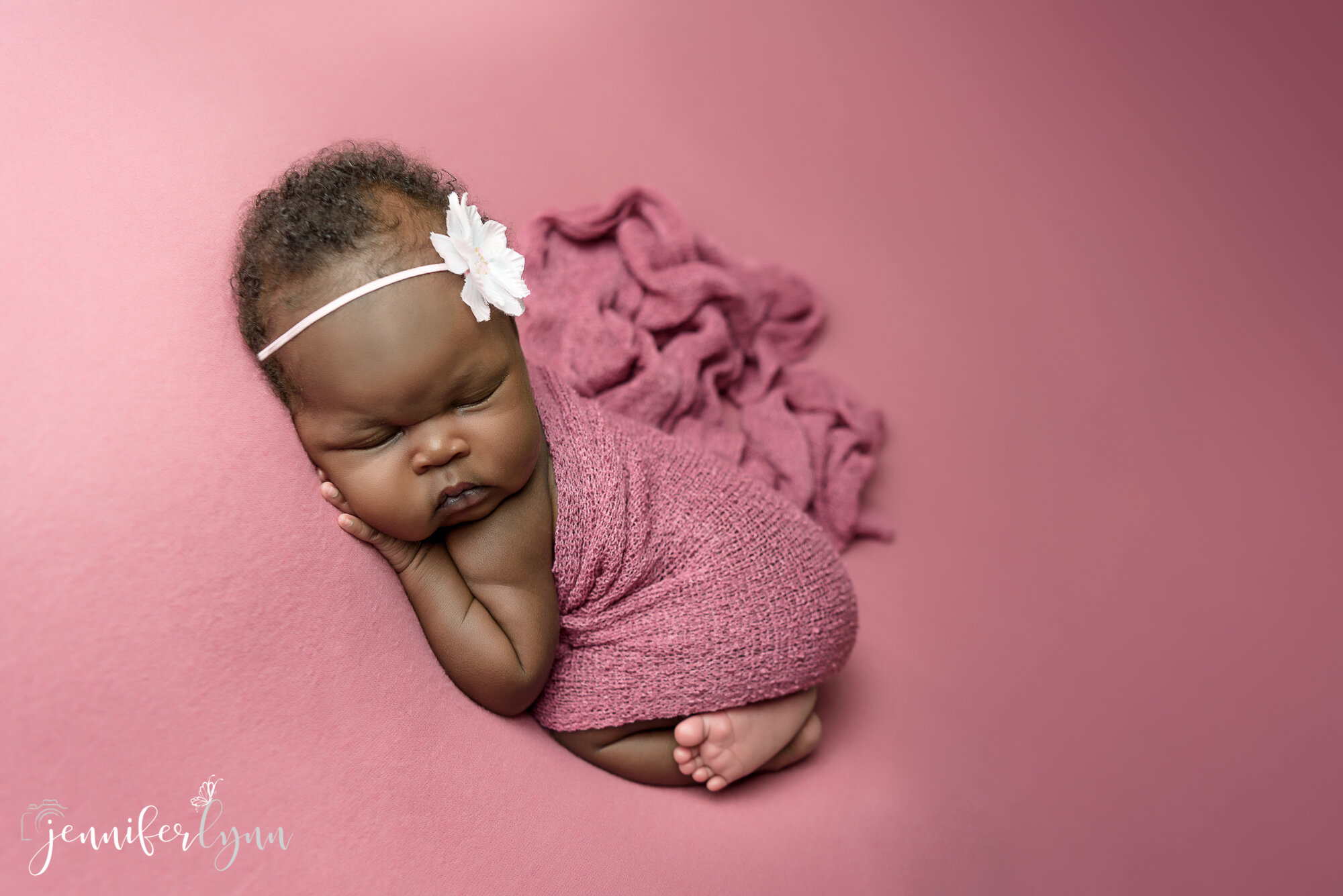 Newborn Girl Pink Tushie Up Pose Curled