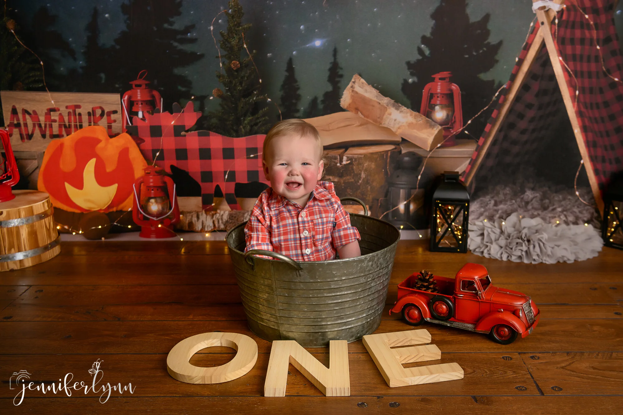 Jamie's First Birthday Camping Cake Smash