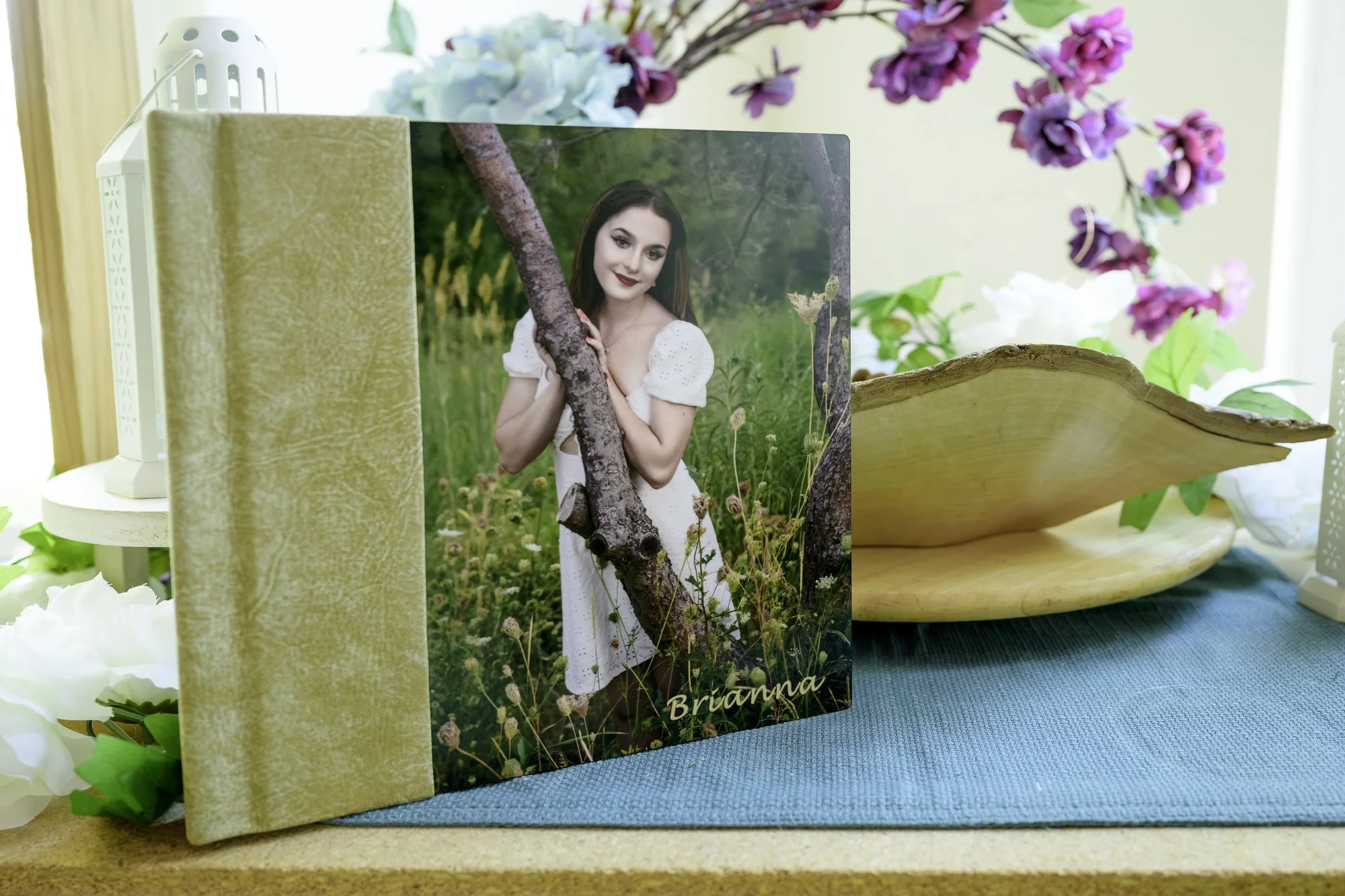 Jennifer Lynn Photography beautiful senior signature album metal cover professional print allows for quotes handwriten notes and messages inside on pages next to professional senior pictures