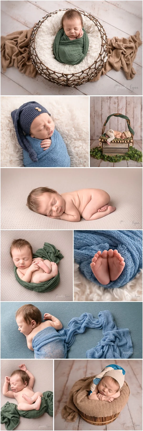 Ari newborn boy tan blue green studio posed session.jpg
