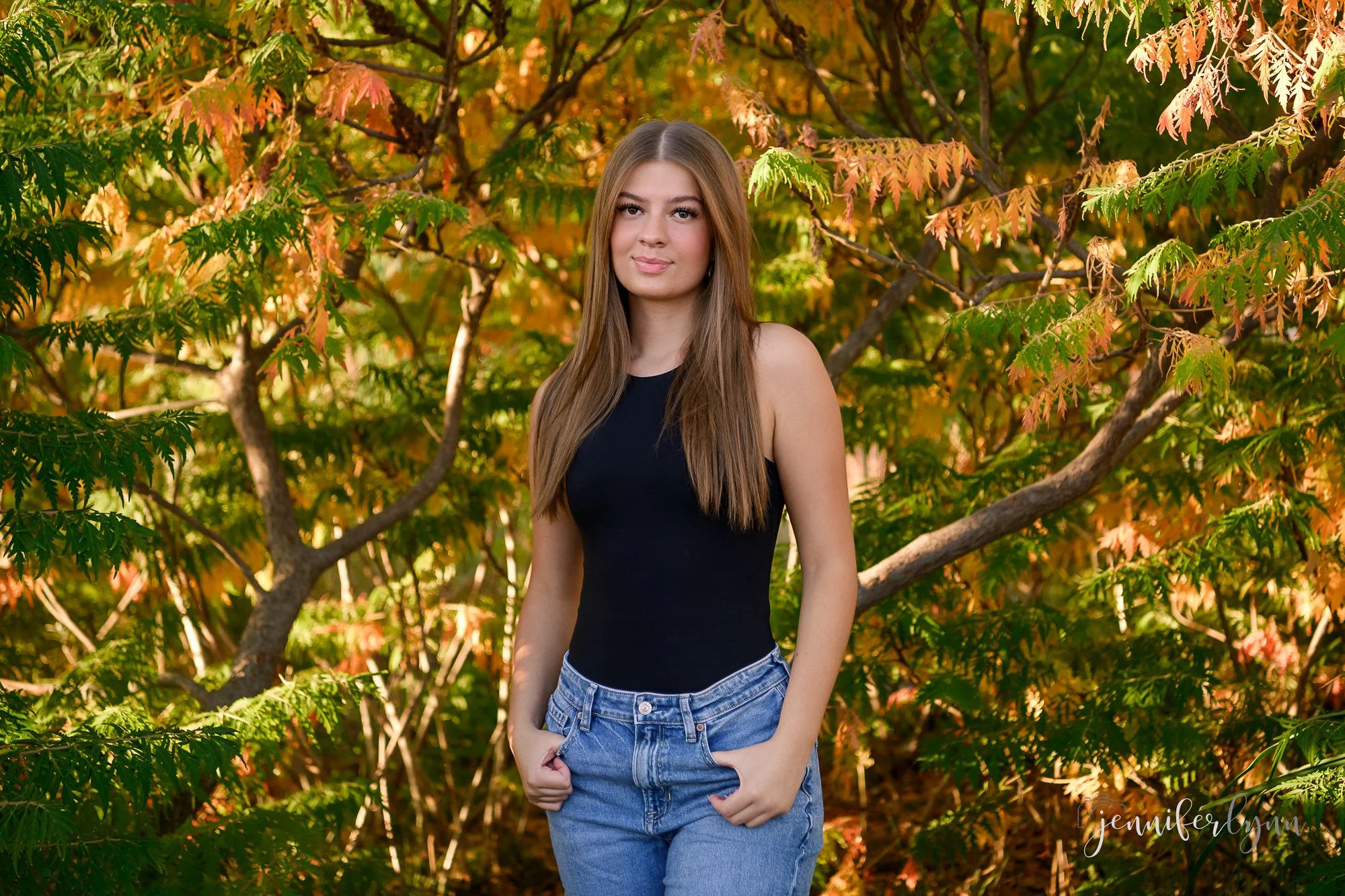 Fall green gold leaves headshot branding portrait denver