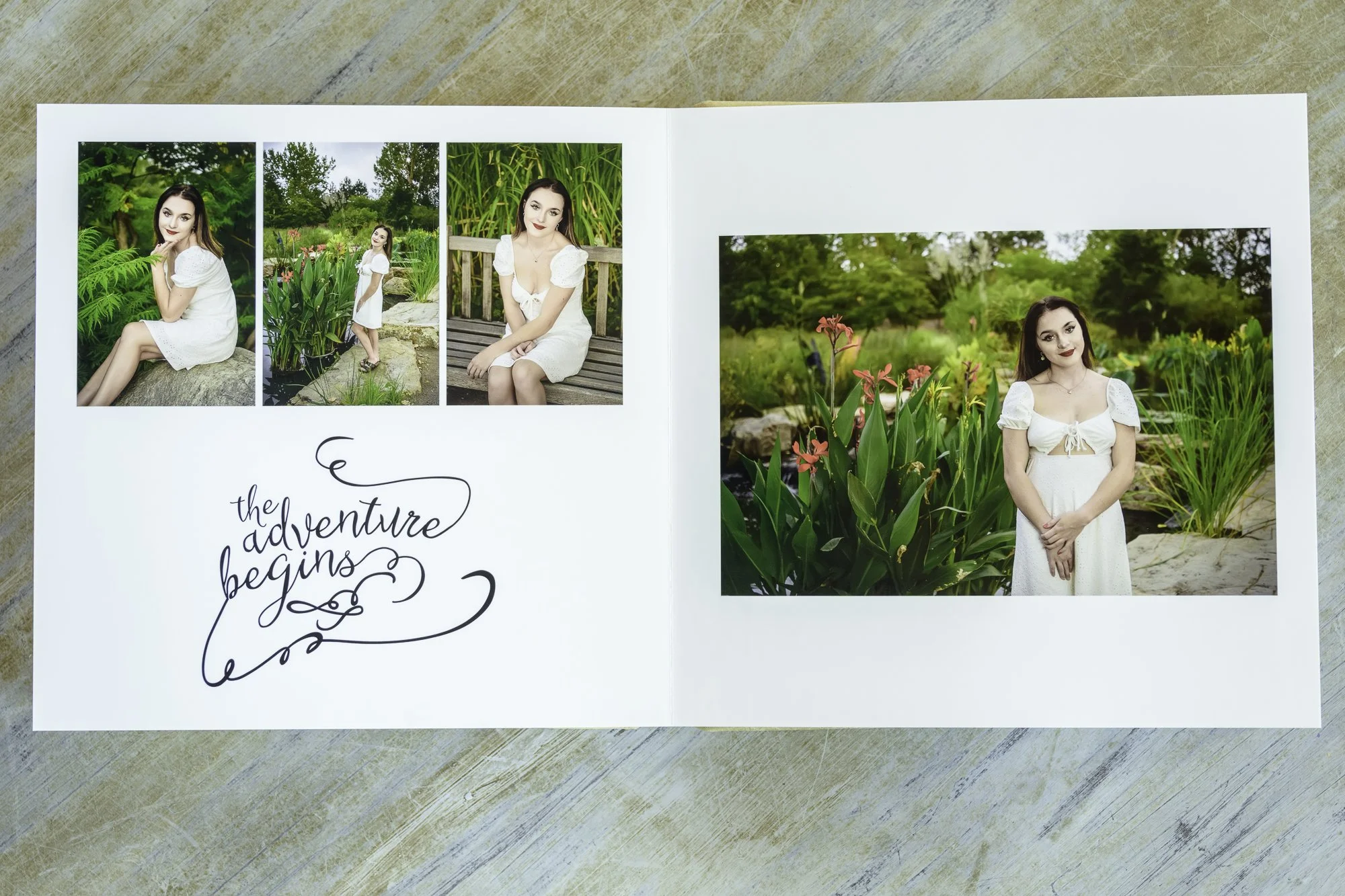 Jennifer Lynn Photography senior signature album quotes messages inside album pages next to professional senior pictures