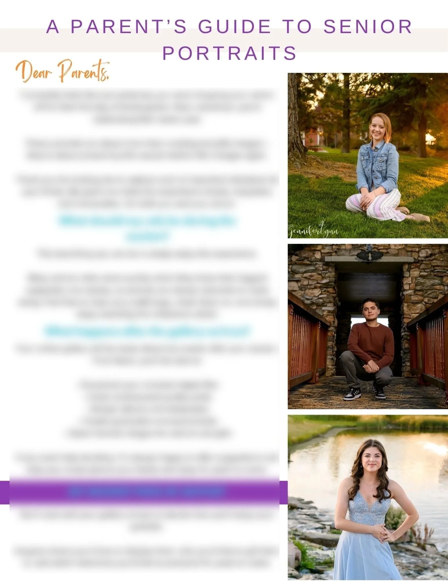 Parent guide detailing prep and what to expect during a senior session