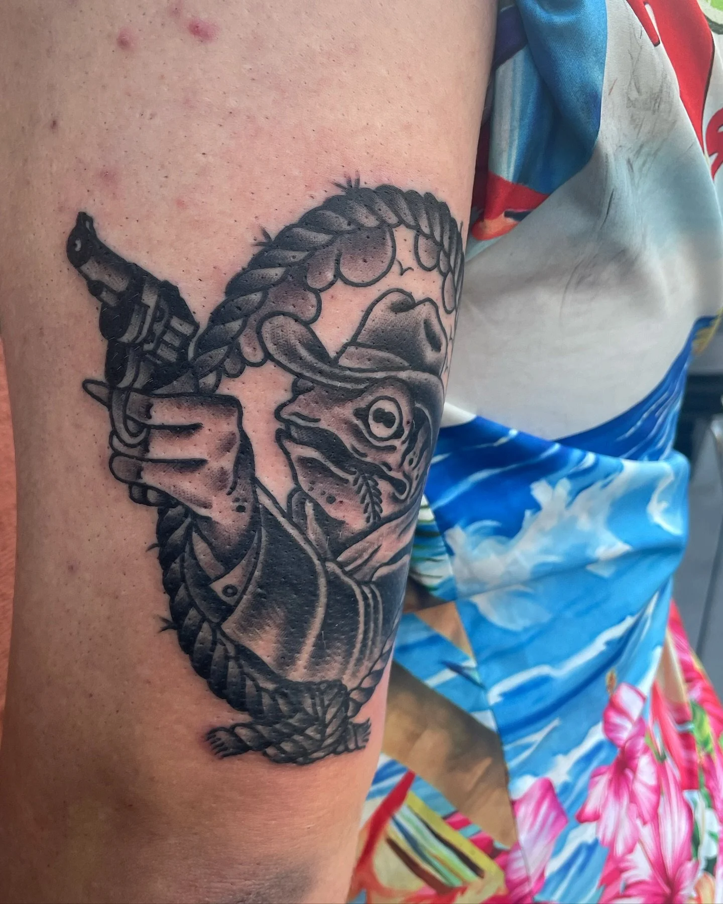 Gunslinger frog .
.
.
.
.
.
.
.
.
.
.
.
.
.
. 
.
. 
.
.
#tattoo #tattoos  #tattooartist  #desmoines #iowa #iowatattooartist #desmoinestattooartist  #tattoodesign  #tattooartistmagazine #neotraditional #neotraditional tattoo #traditionaltattoo #americ