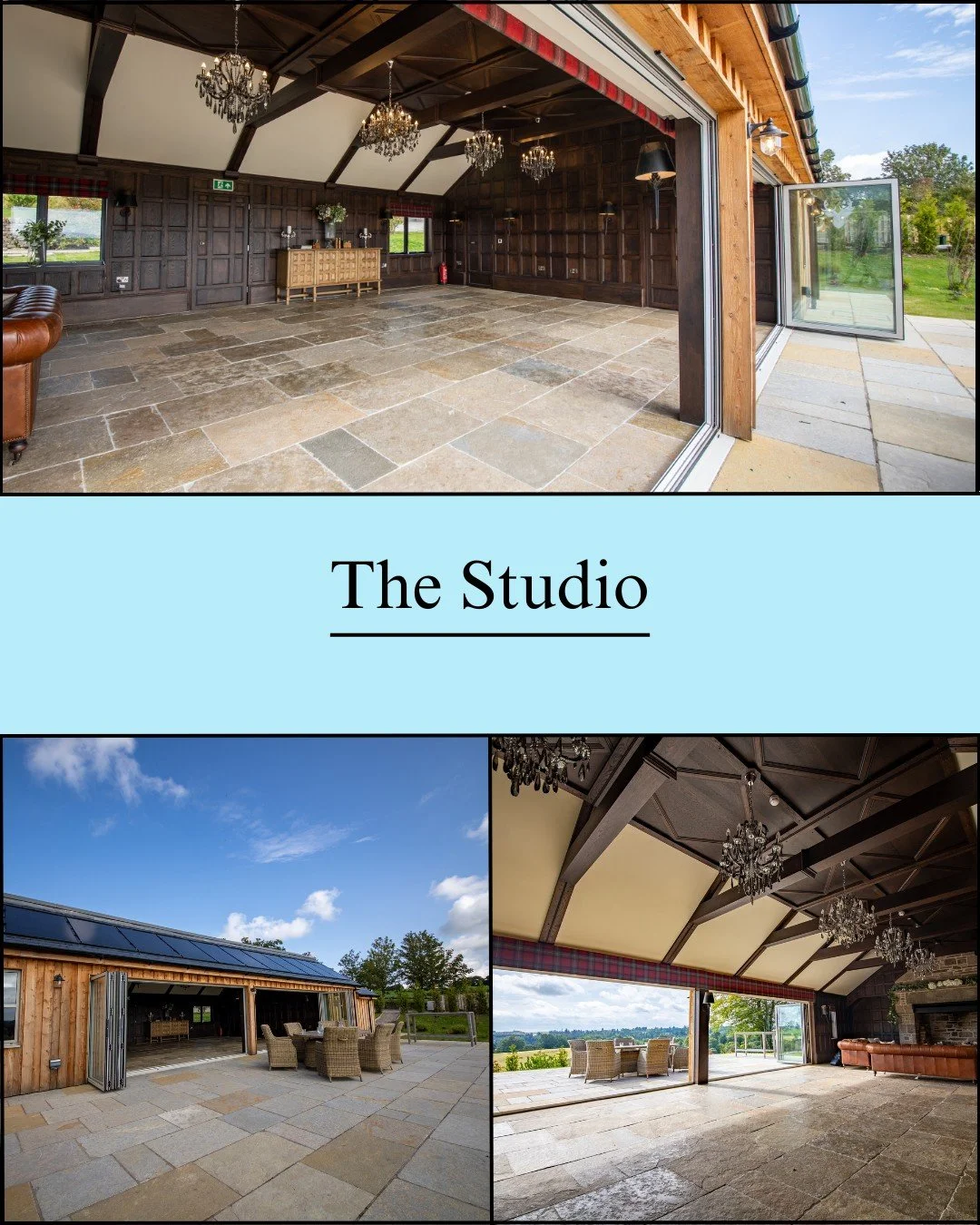 Spacious yoga studio with stone floors and countryside views at the Perthshire retreat property