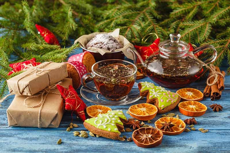 Christmas scents of the season tea gingerbread oranges pine