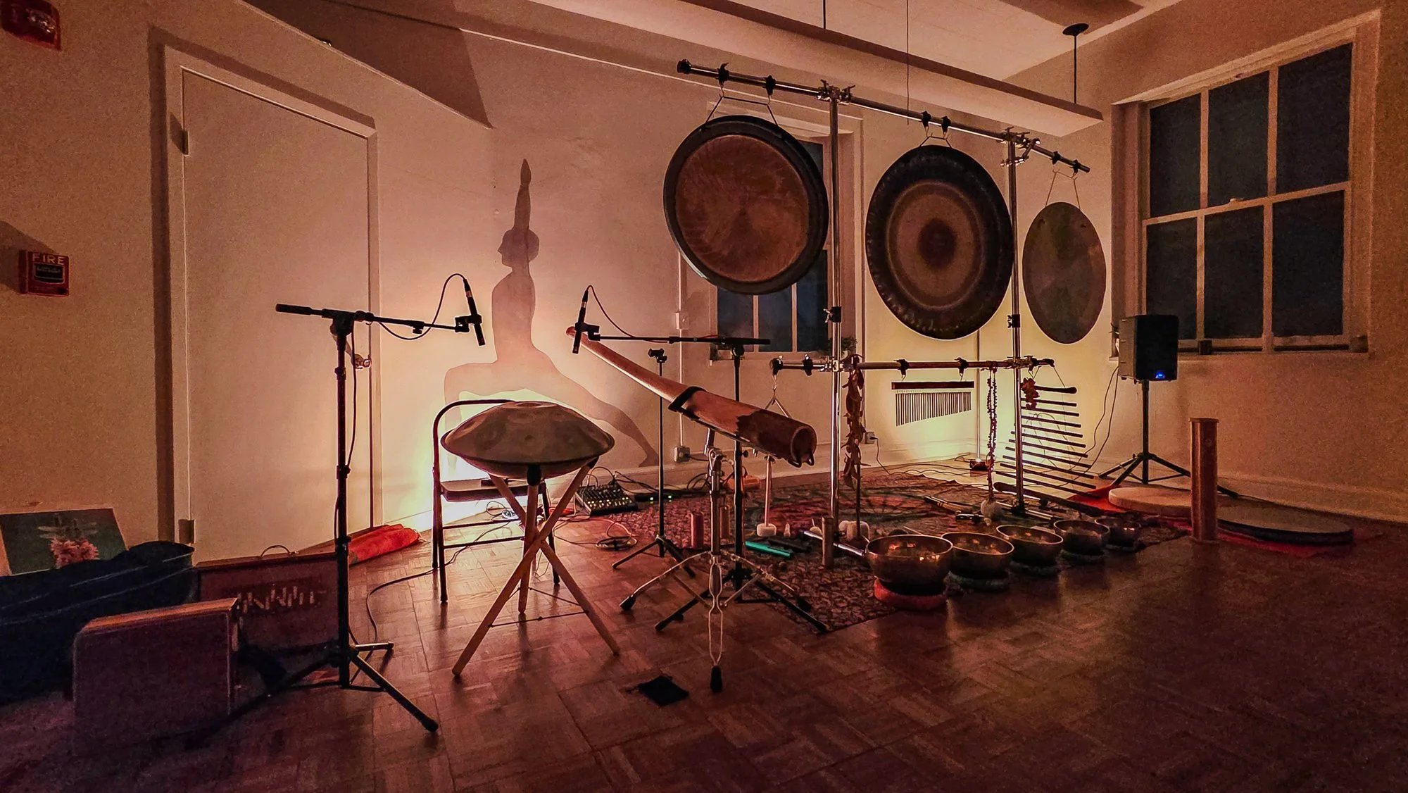 Higher Frequency Living's Sound Bath set up at Yoga Among Friends