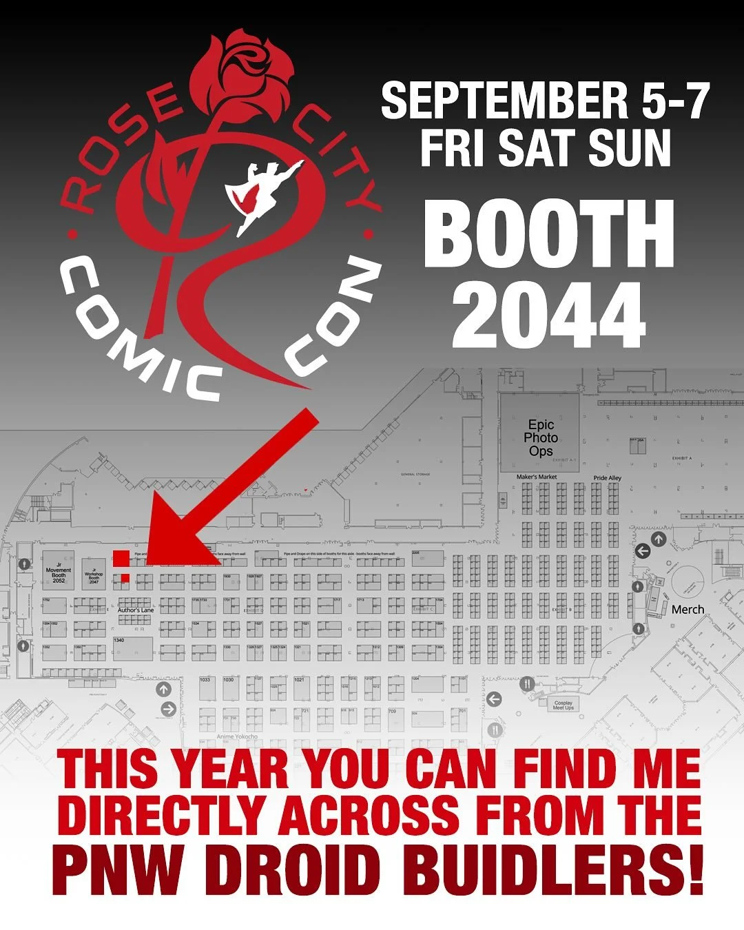 This year at the #rosecitycomiccon you can find me at booth 2044 directly across from the PNW droid builders. #jasonwchristman #starwarsartist #starwars