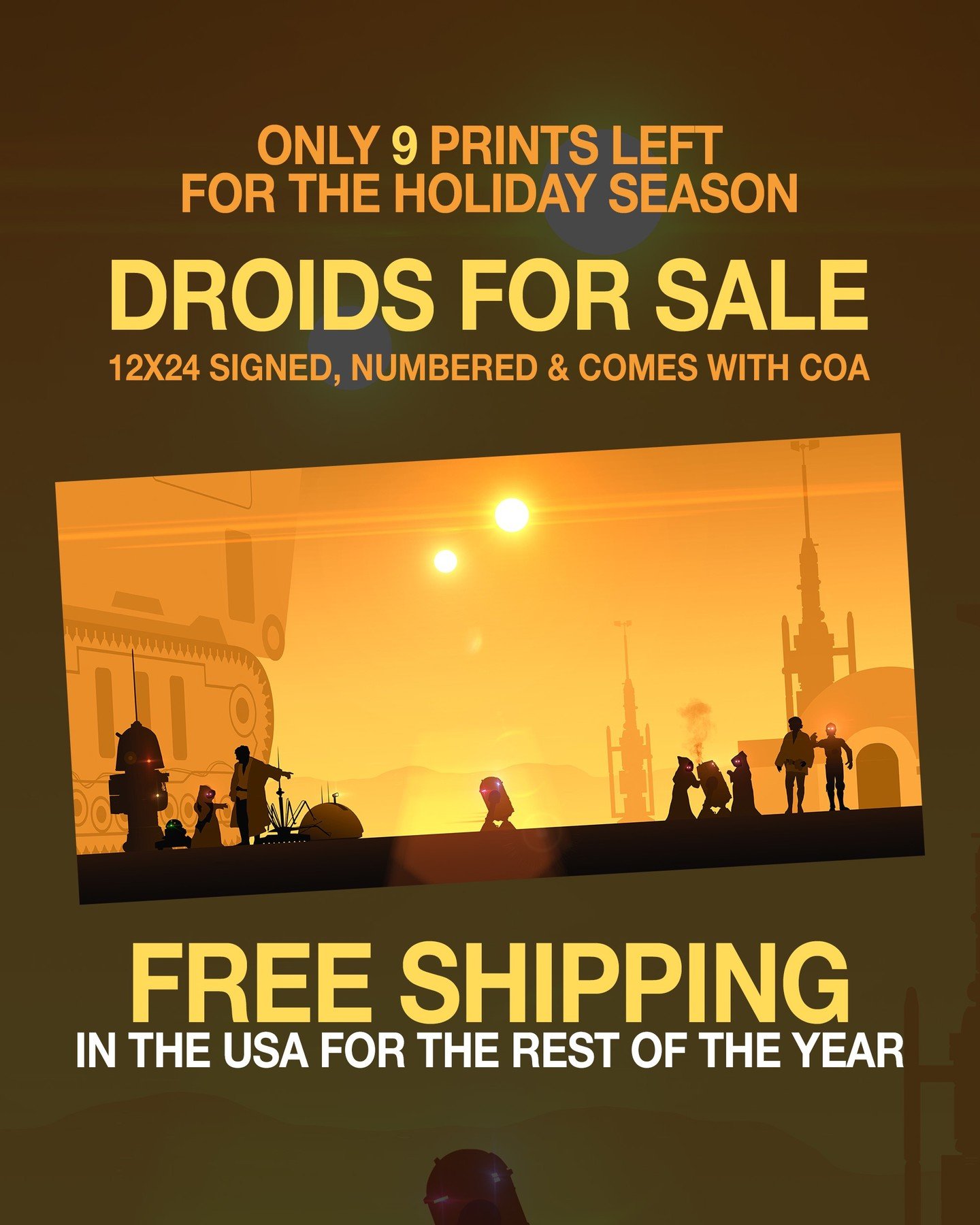 Link to website in my profile. Free shipping the US for the rest of the year. Very limited stock on prints. Get them while you can!

#starwars #starwarartist #jasonwchristman #anewhope #droidsforsale #starwarsholiday #starwarsart #lukeskywalker #tato