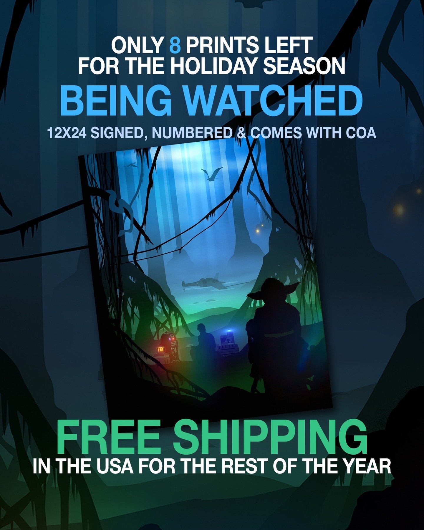 Link to website in my profile. Free shipping the US for the rest of the year. Very limited stock on prints. Get them while you can!

#starwars #starwarartist #jasonwchristman #TESB #theempirestrikesback #beingwatched #starwarsholiday #starwarsart #yo