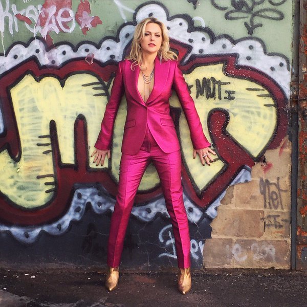 Custom Amber Doyle hot pink metallic suit for Elaine Hendrix in 'Sex &amp; Drugs &amp; Rock n Roll'