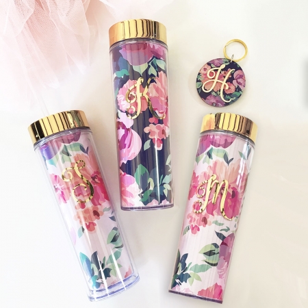 Floral monogram tumbler from Wedding Favorites $21.00