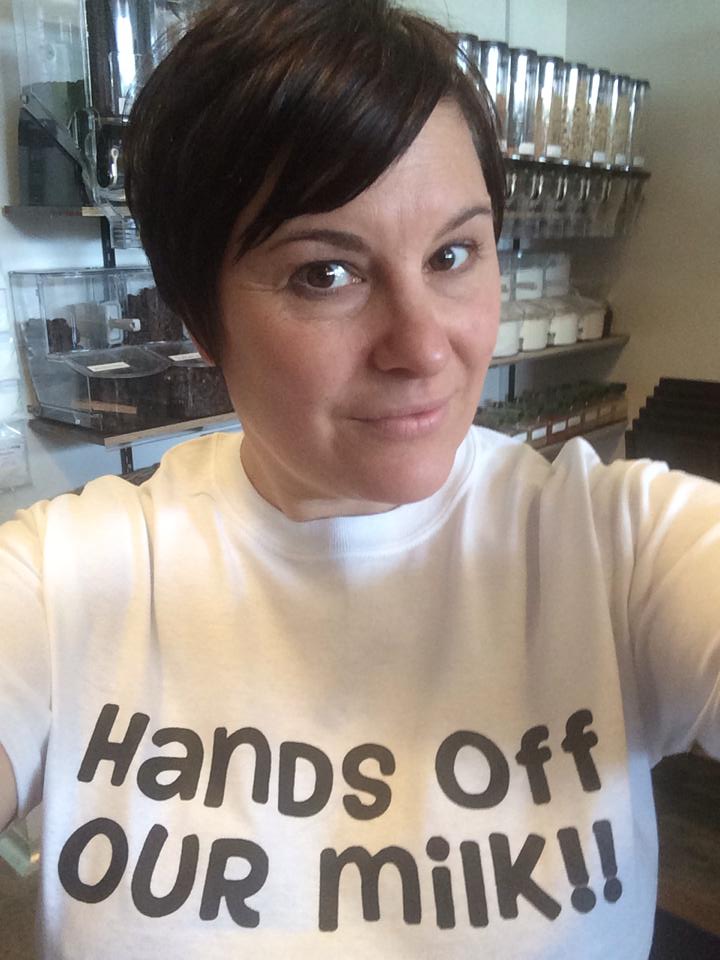 Photo: Rebecca Freer showing off the t-shirts that's been selling very well