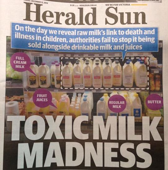 Grant McArthur's Herald Sun front page 12 Dec 2014, online article here . This image shows just how popular 'bath milk' was in some of the smaller stores. Click to enlarge.