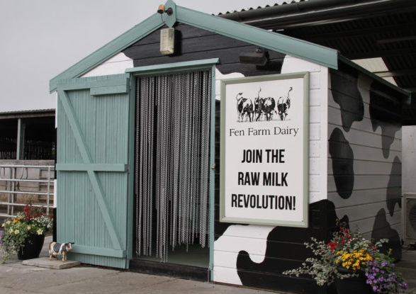 The cow-print shed housing the vending machines.