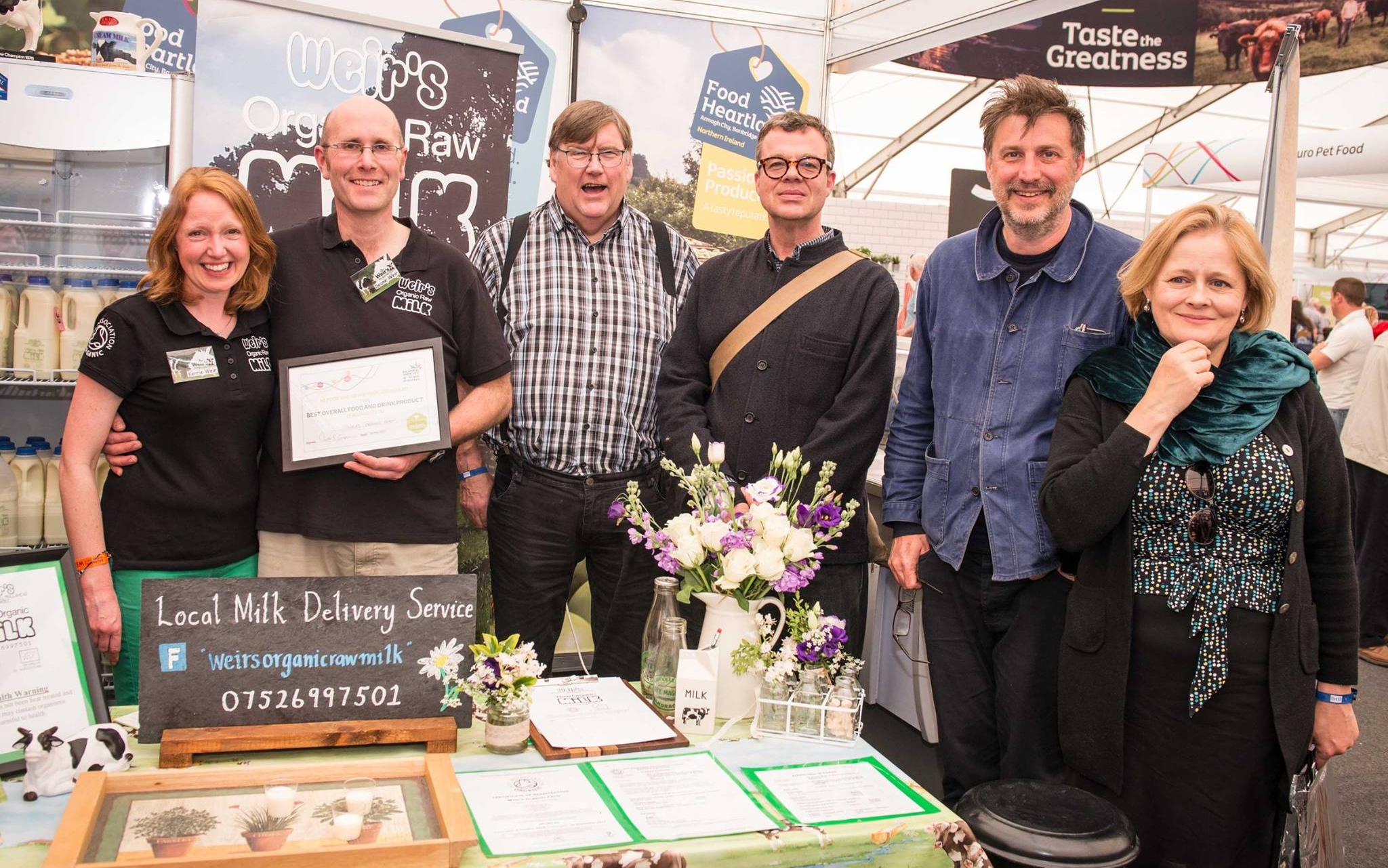 Image: with the food judges awarding Weir's Organic Raw Milk with the Overall Best Food and Drink Product in the NI Food Pavillion. With Charles Campion, Jeremy Lee, Lucas Hollweg and Xanthe Clay.