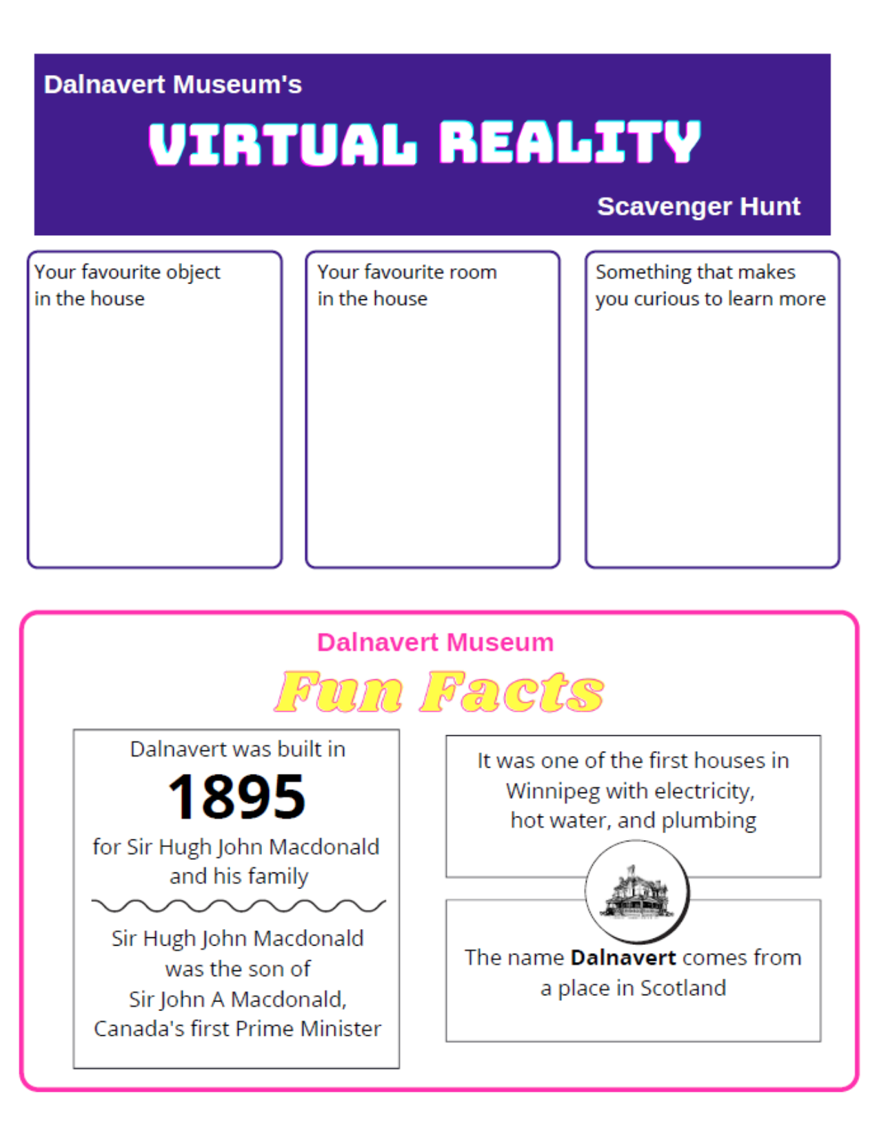  A virtual reality activity sheet 