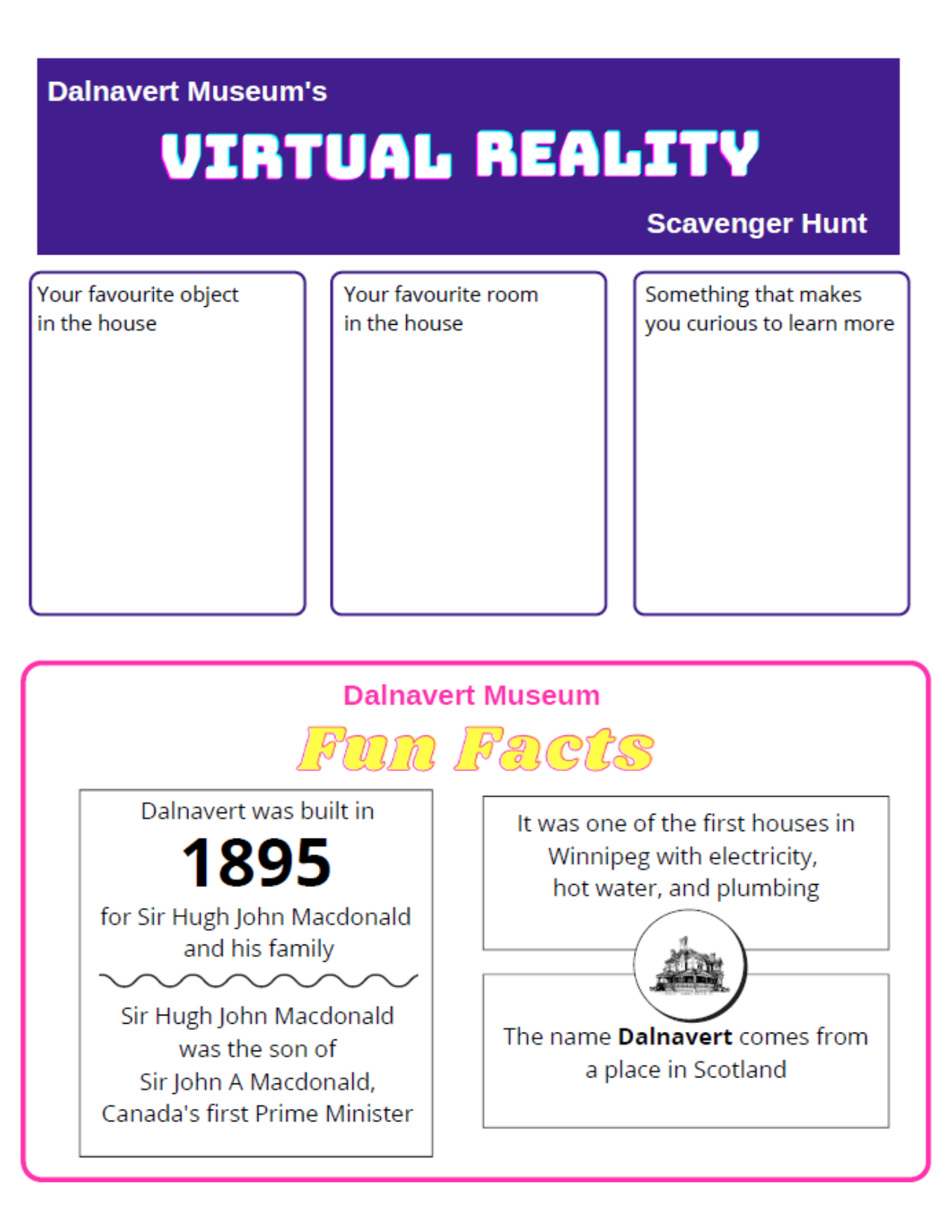 A virtual reality activity sheet