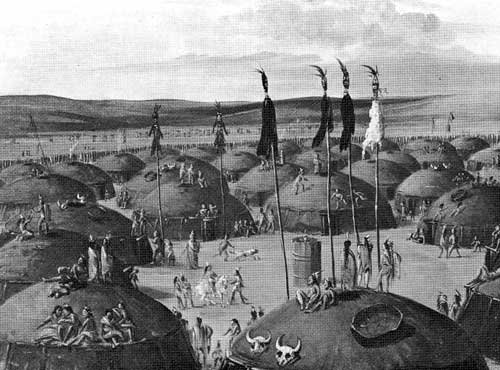  An engraving of wiigiwaams in  the land known as Winnipeg, date unknown 