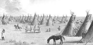  An engraving of tipis and horses in the land known as Winnipeg, date unknown 