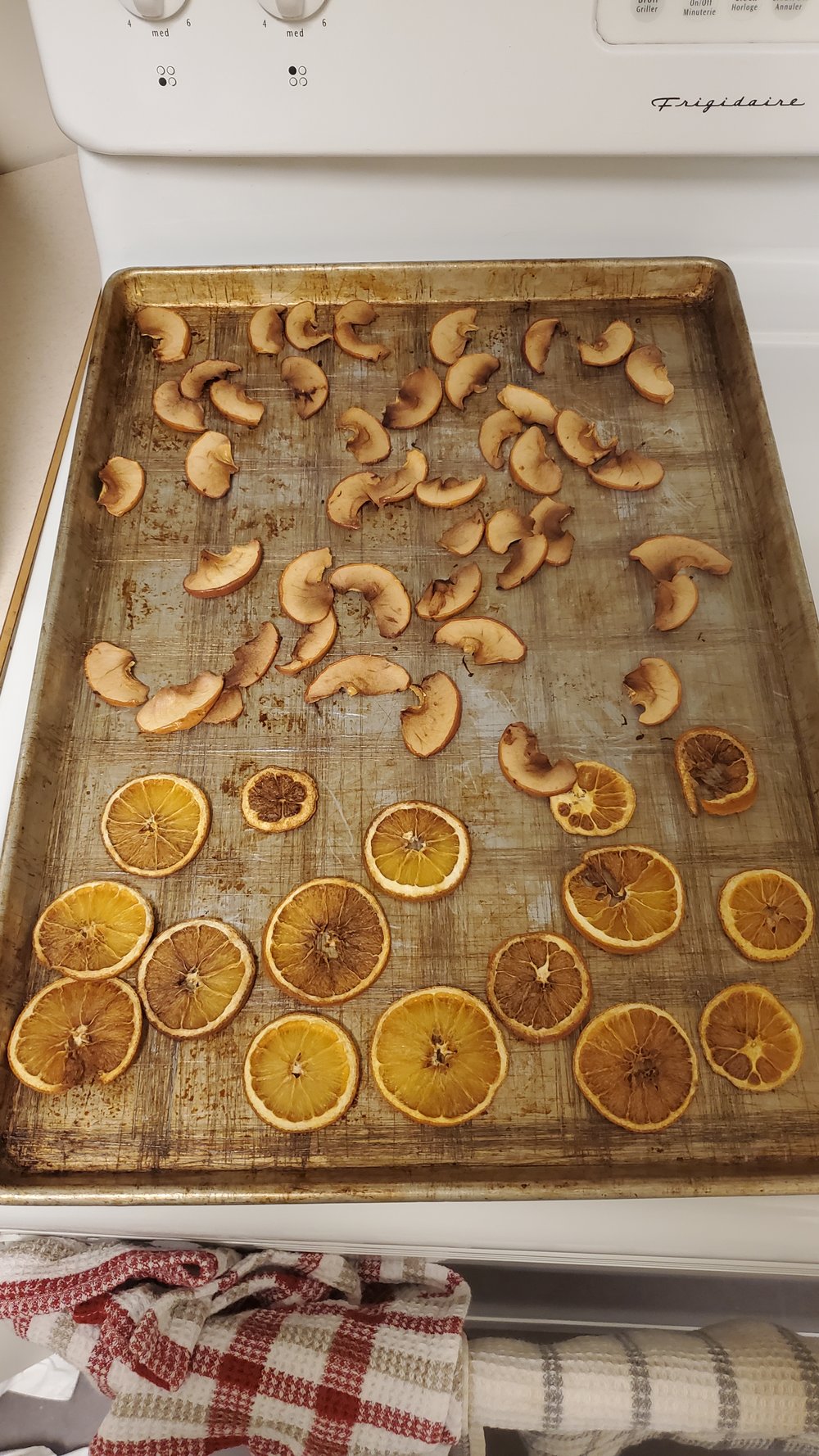  Once they’ve dried out, remove the cookie sheet from the oven and let the fruit cool.&nbsp; 