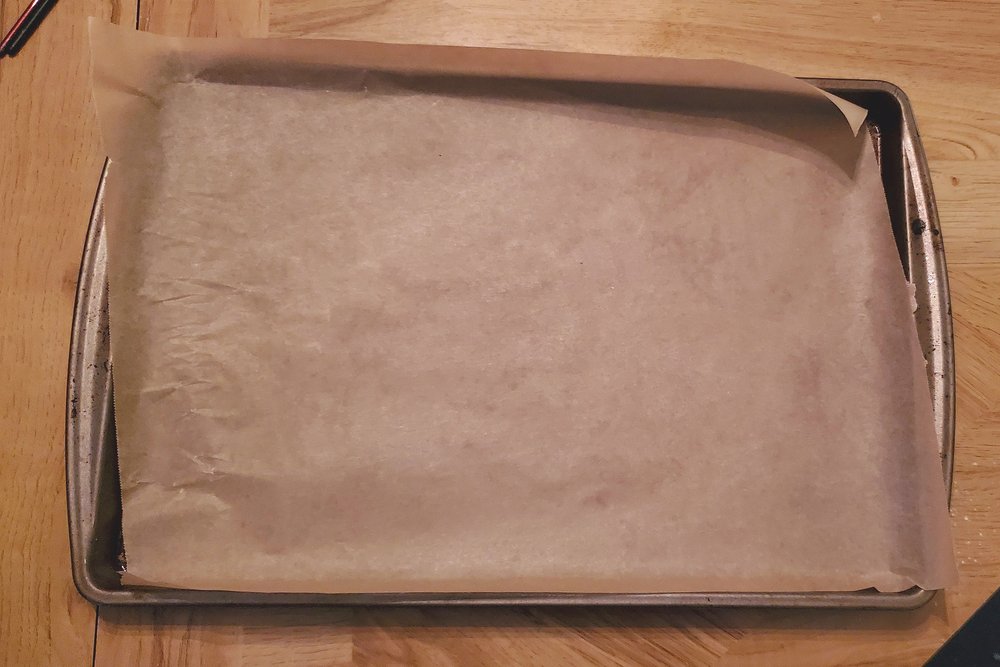  Line your baking sheets with parchment paper and set aside. 