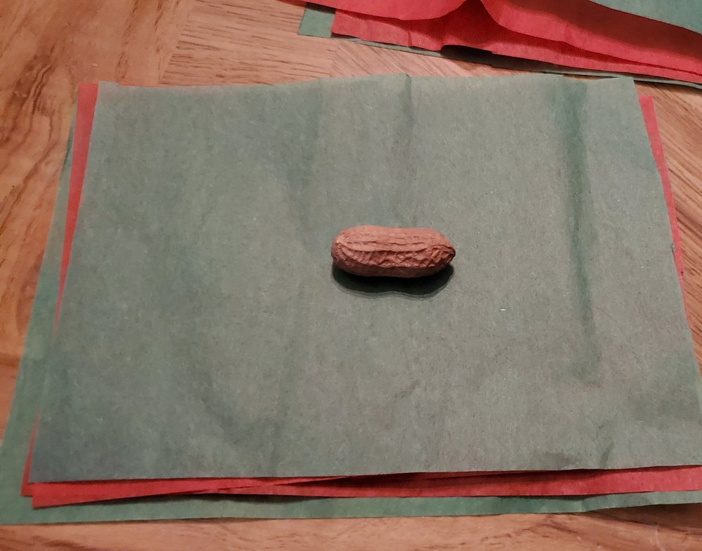  Cut sheets of tissue paper big enough to wrap your peanuts with lots of extra on the sides 