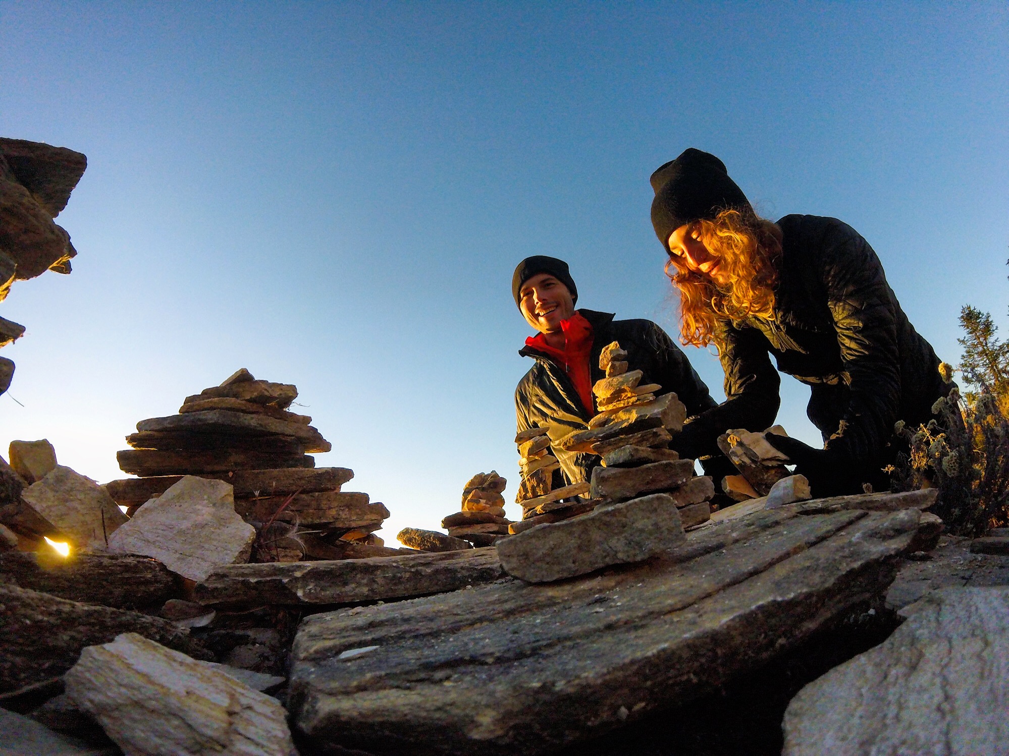 Nov 9.3, 2016We decide to leave our imprint by constructing a stone cairn above all the rest on this small monument ledge. Stacking rocks is an ancient human practice, often marking burial or ceremonial sites. Here we stack them for good luck, homag…
