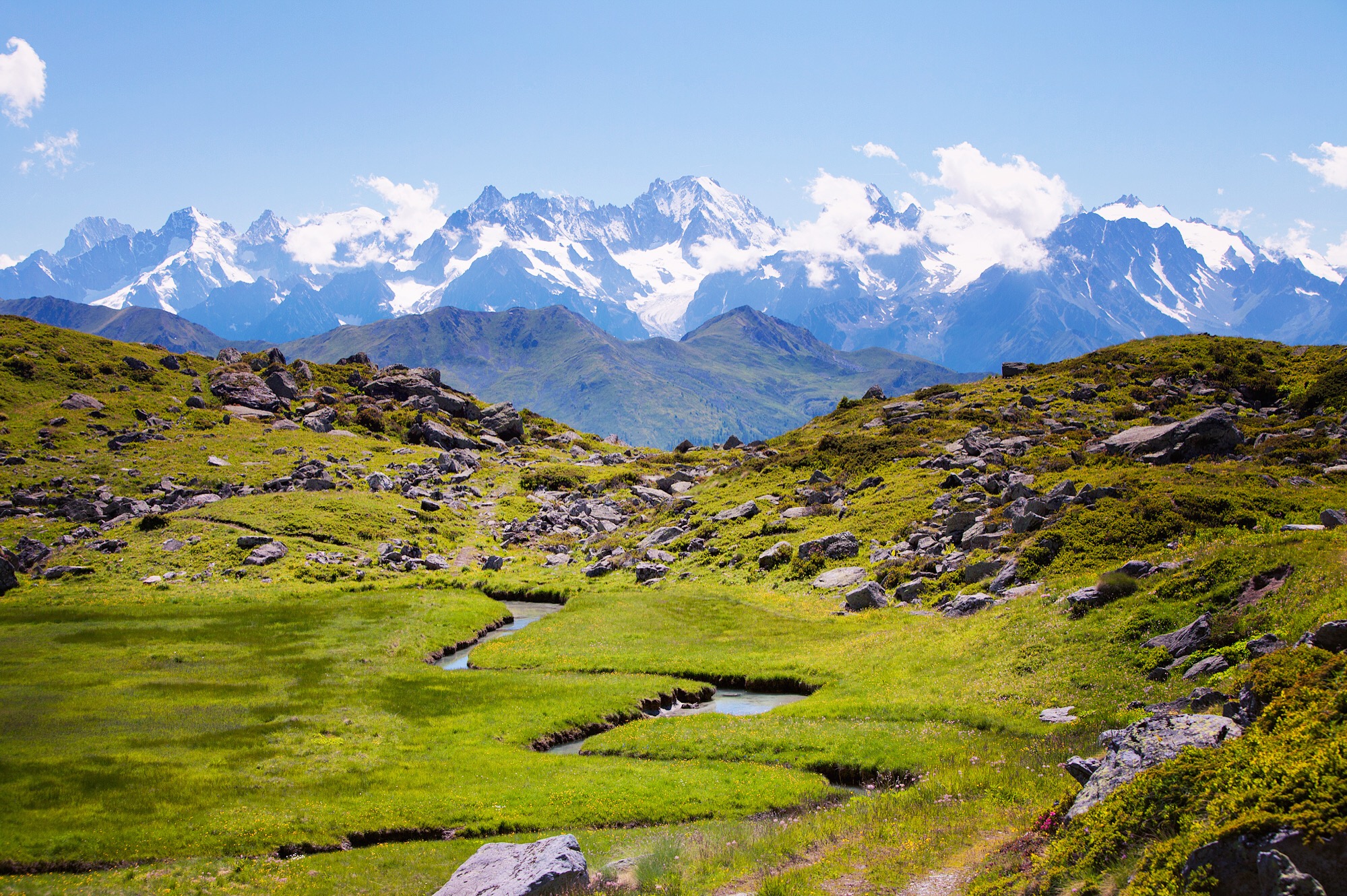 Day 4: Cabane Mont Fort Lost circling a valley descent from Cabane du Mont Fort after taking the long way up through Verbier. The spectacular panorama of the Mont Blanc massif and winding river fed by Glacier de Tortin echoes purpose to an off-foot.