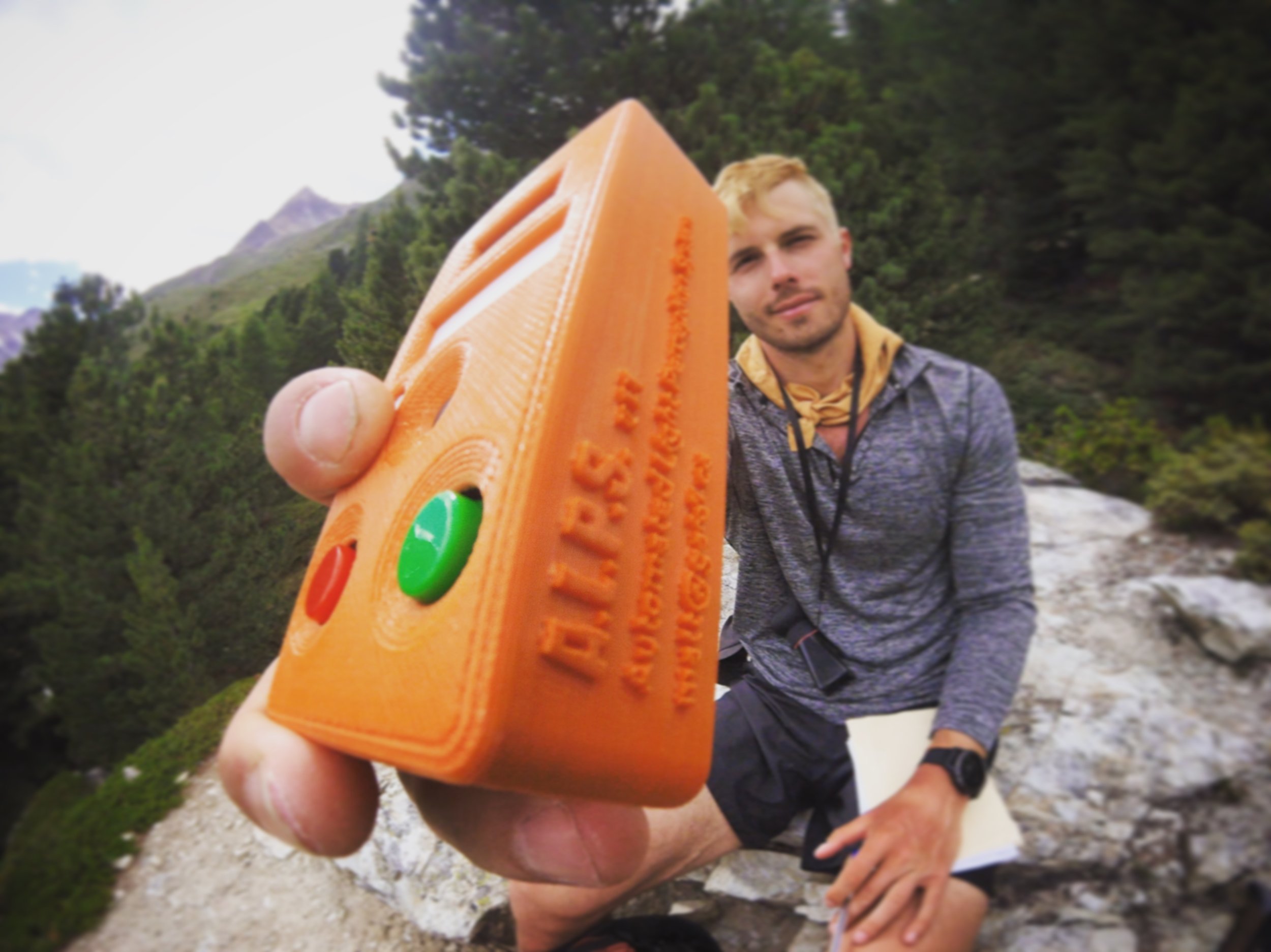 Day 6:&nbsp;Arolla, SwissAutomated Light Perception System (ALPS). The case was 3D printed first on a PrintrBot, then in this orange ABS on a Dimension Elite. The internals are based on an ARM Cortex M0 processor, clocked at 48 MHz with a 2000 mAh l…