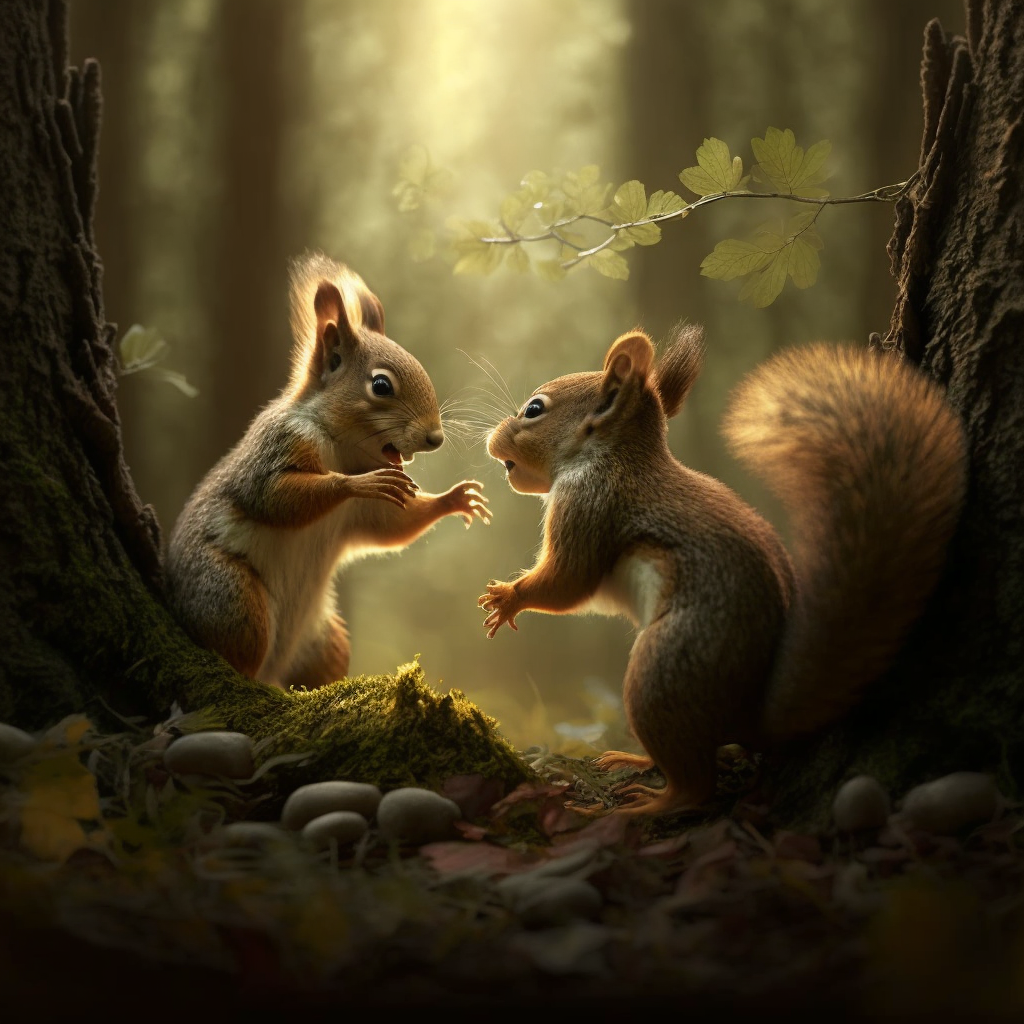 Red Squirrels Socializing in Forest