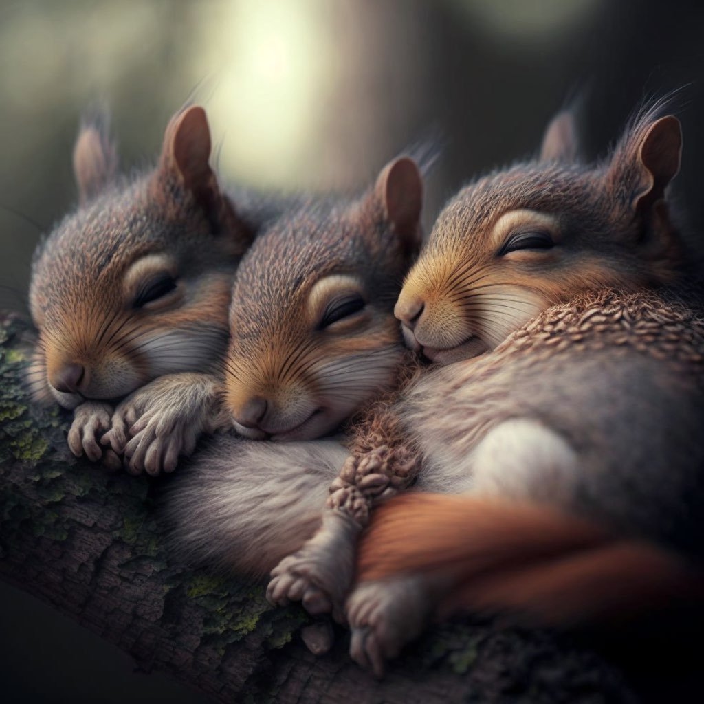 Red Squirrels in Nest Sleeping
