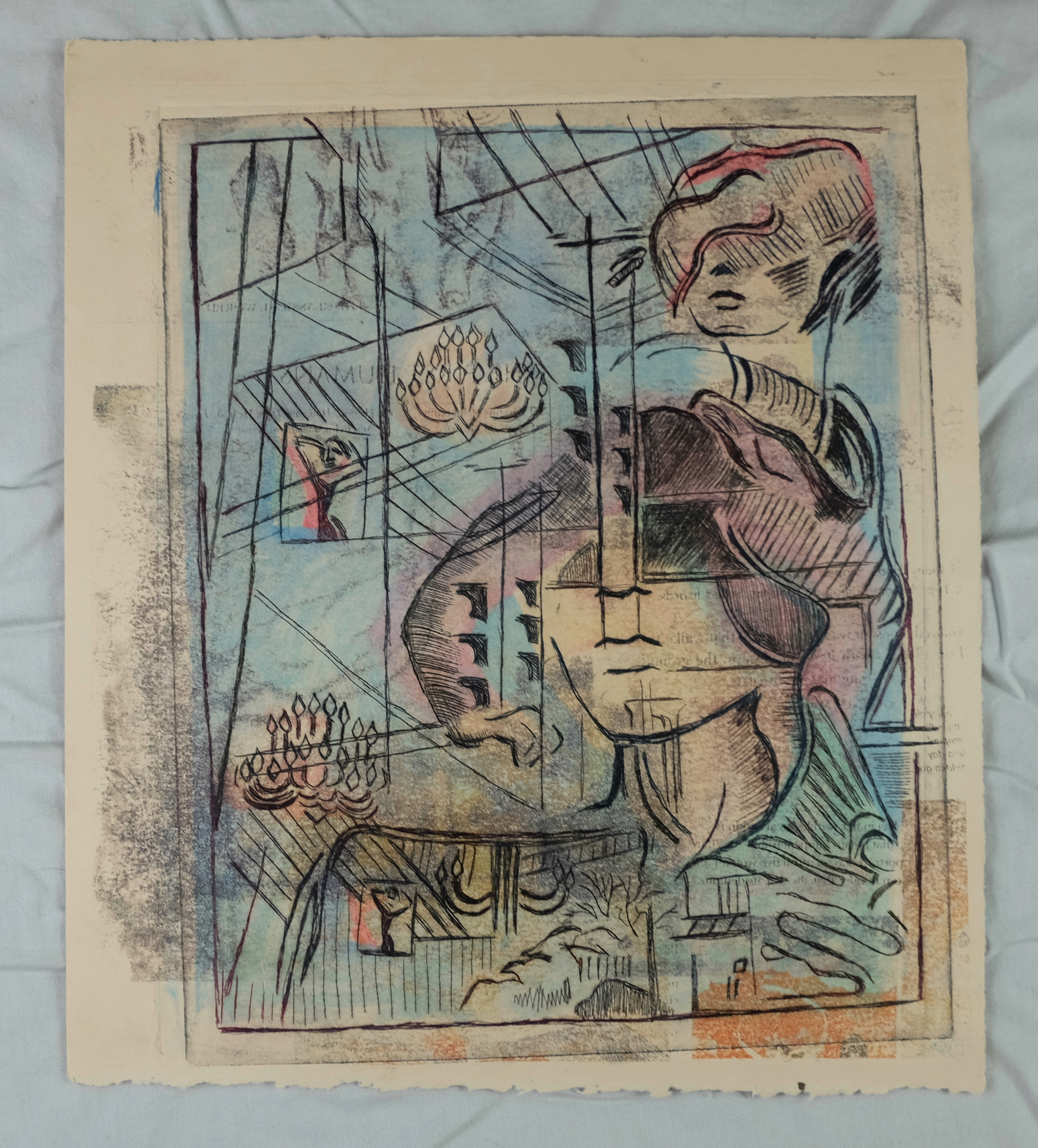 (Guilmette 2016), 9x12", drypoint print, monotype, photo transfer