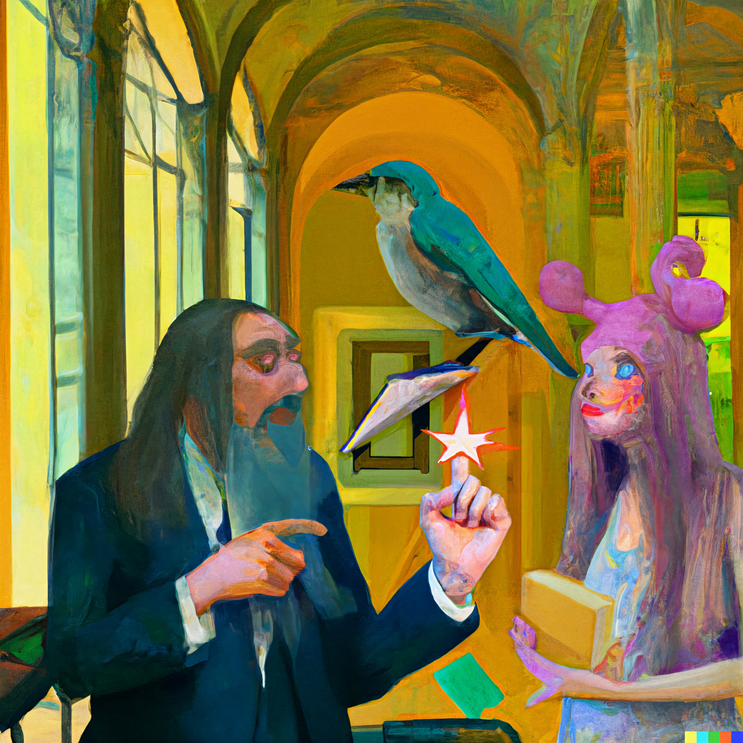 Fig. 3 Sophie Kermit having a philosophical discussion with Robert the Philosopher, post internet painting good2.jpg