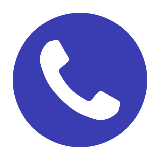 Blue circle with a white telephone receiver icon in the center.
