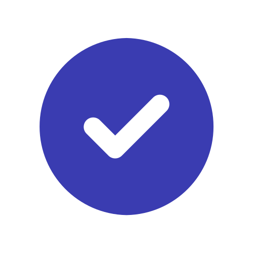 Blue circle with a black checkmark inside.
