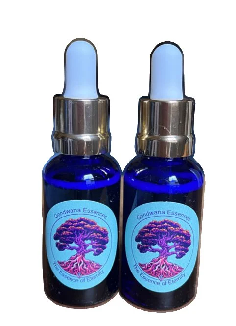 Splendour essences in Blue bottles with gold lids made by Gondwana Essences