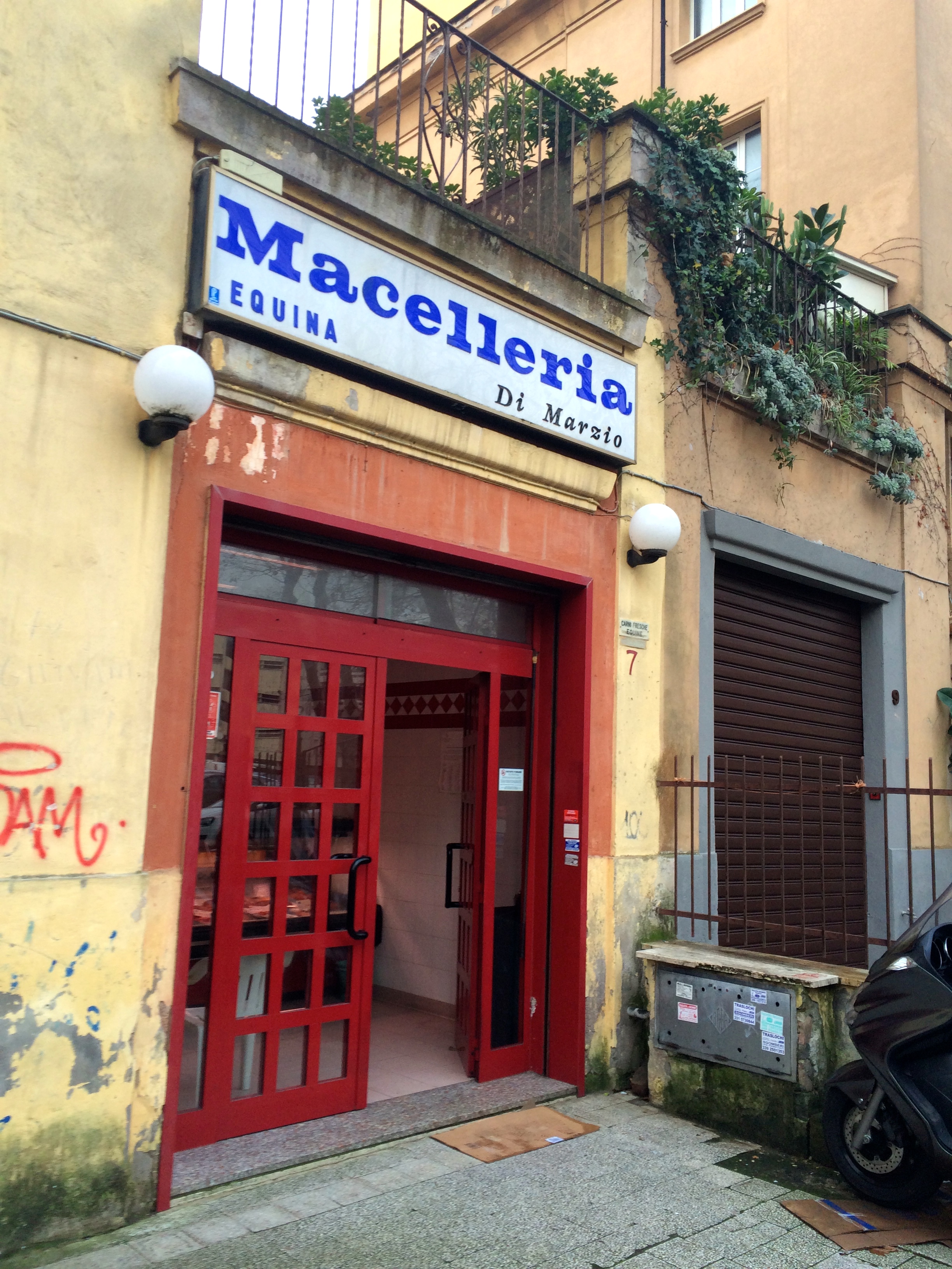 A photograph of the front entrance to a horse butchery in Rome